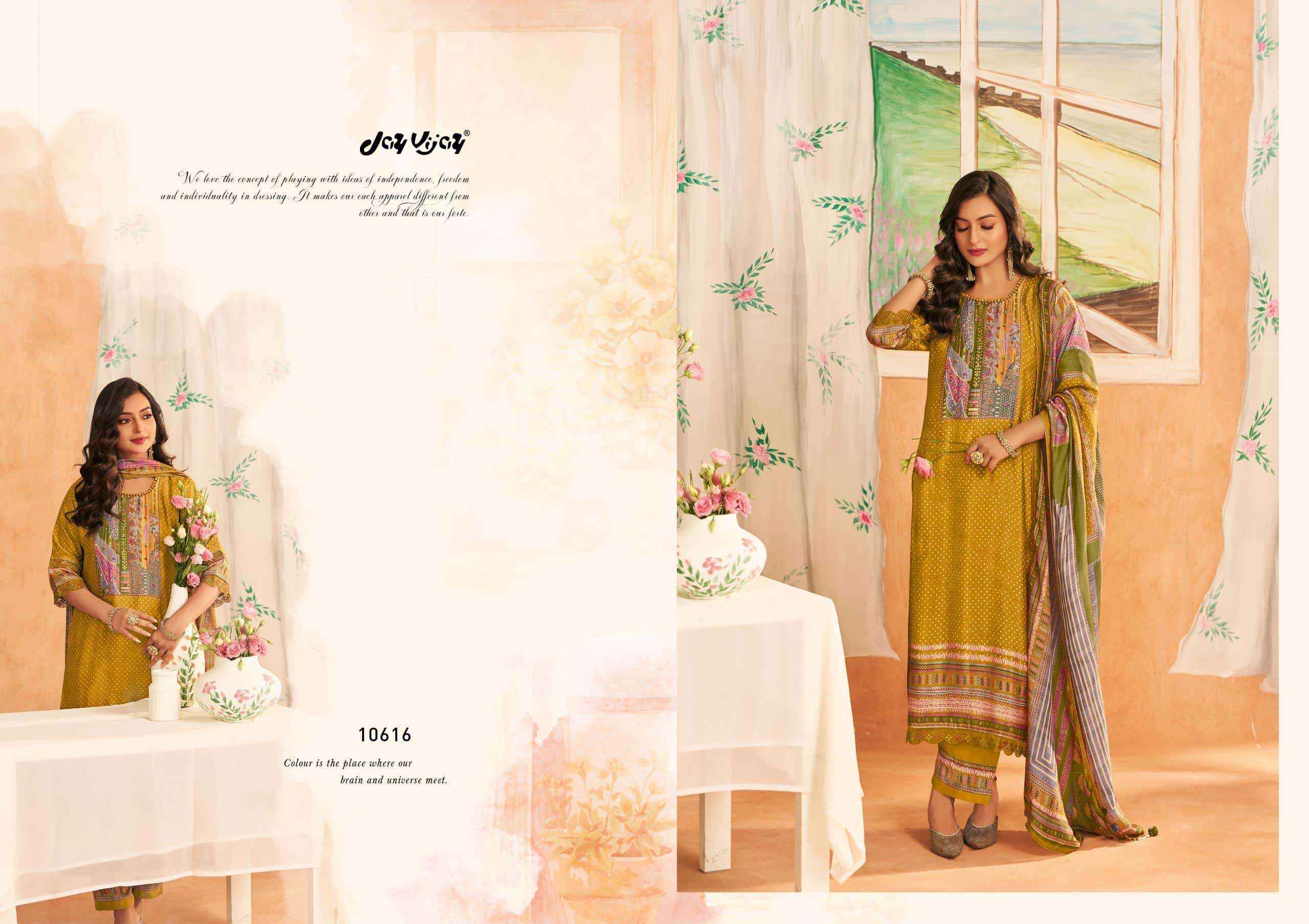 Jay Vijay Sapno Ki Khidki Bemberg Silk Dress Material 6 pcs Catalogue