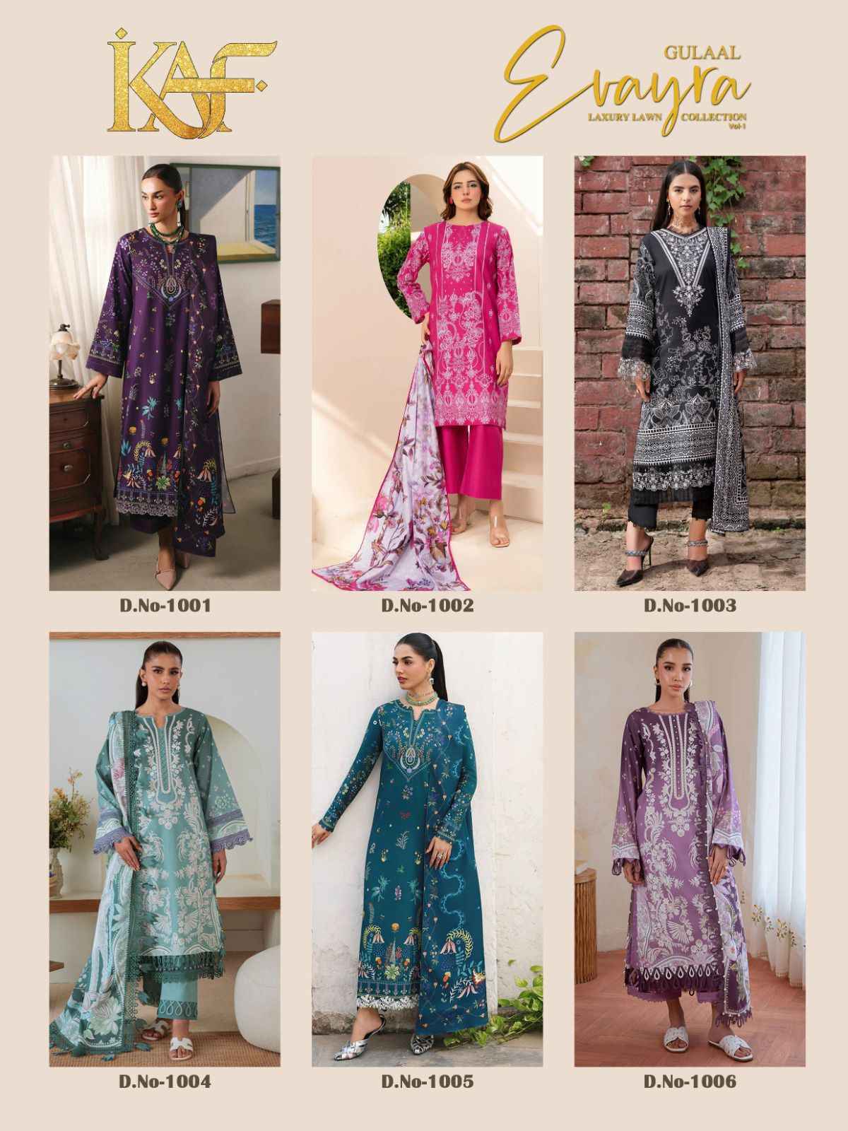 KAF Fabric Evayra Gulaal vol 1 Cotton Dress Material 6 Pc Catalouge