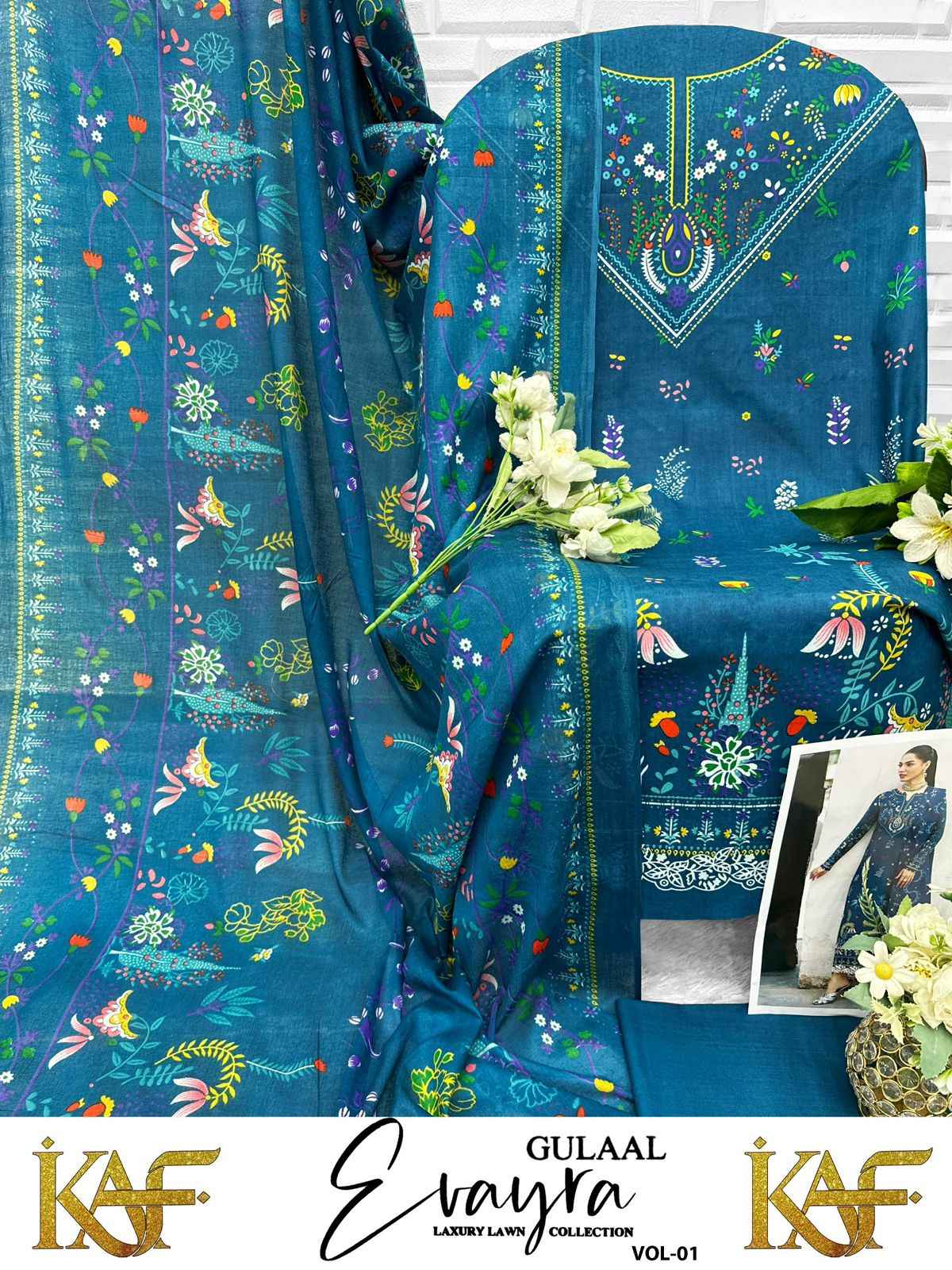 KAF Fabric Evayra Gulaal vol 1 Cotton Dress Material 6 Pc Catalouge