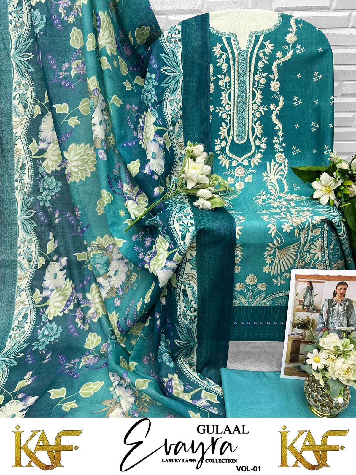 KAF Fabric Evayra Gulaal vol 1 Cotton Dress Material 6 Pc Catalouge