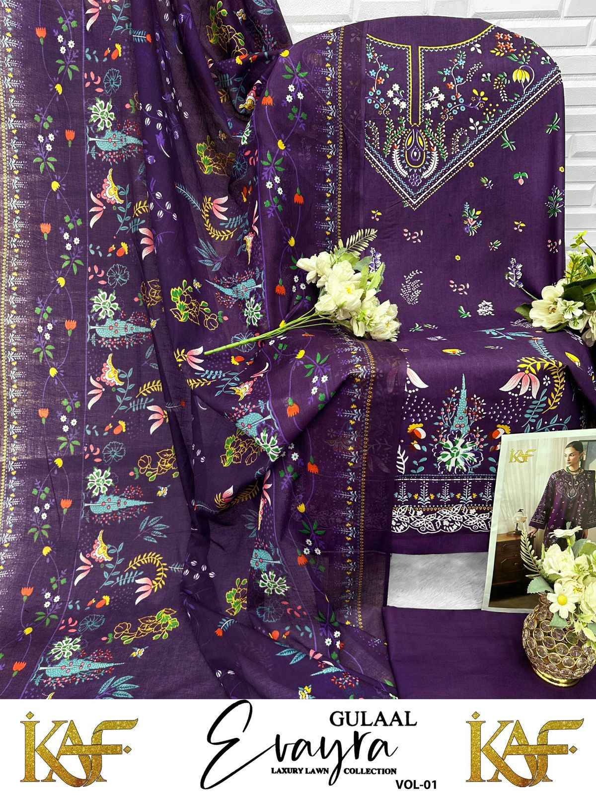 KAF Fabric Evayra Gulaal vol 1 Cotton Dress Material 6 Pc Catalouge