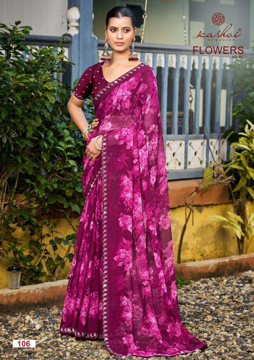 Kashvi Flowers Vol 1 Georgette Saree 8 pcs Catalogue
