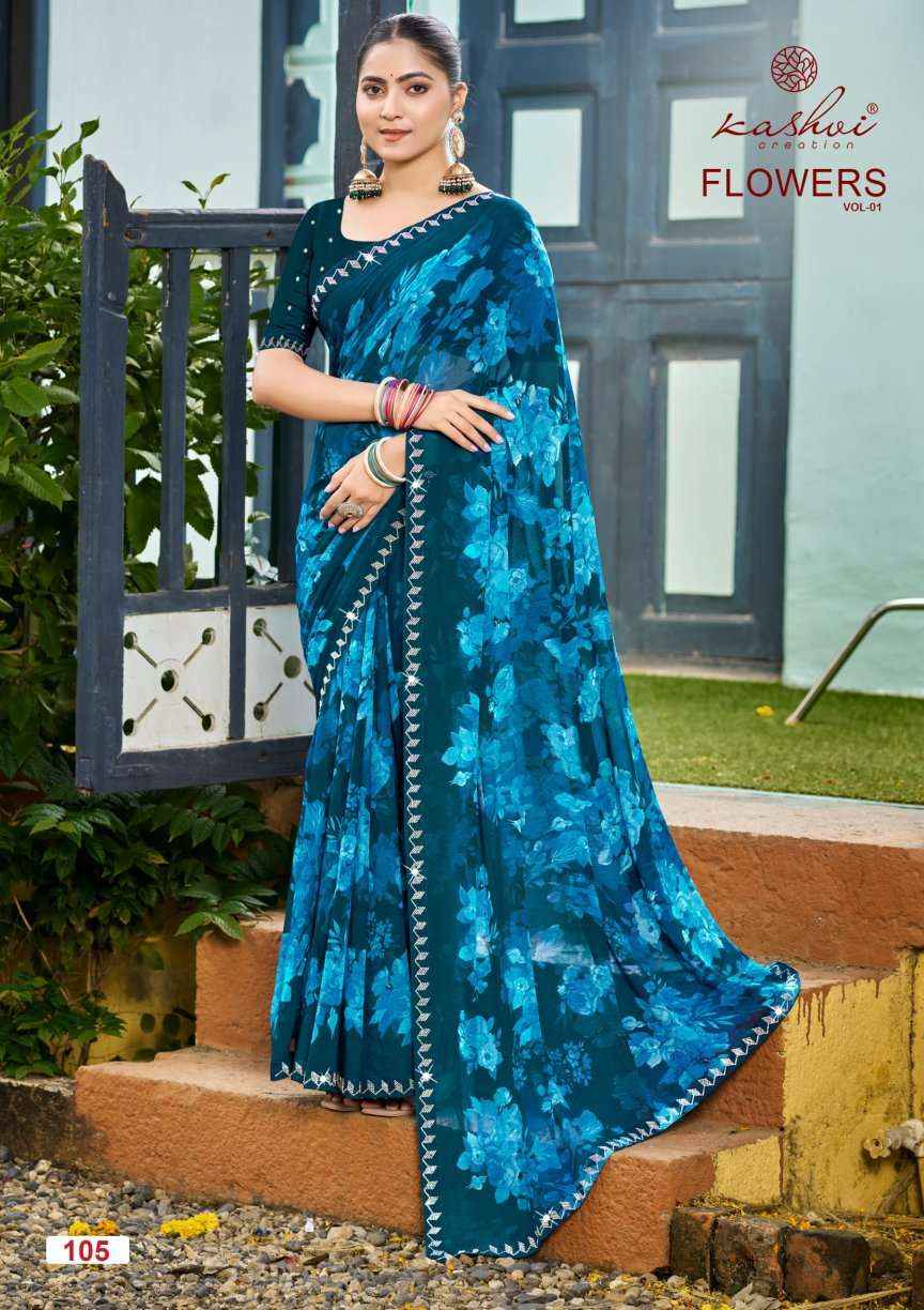 Kashvi Flowers Vol 1 Georgette Saree 8 pcs Catalogue