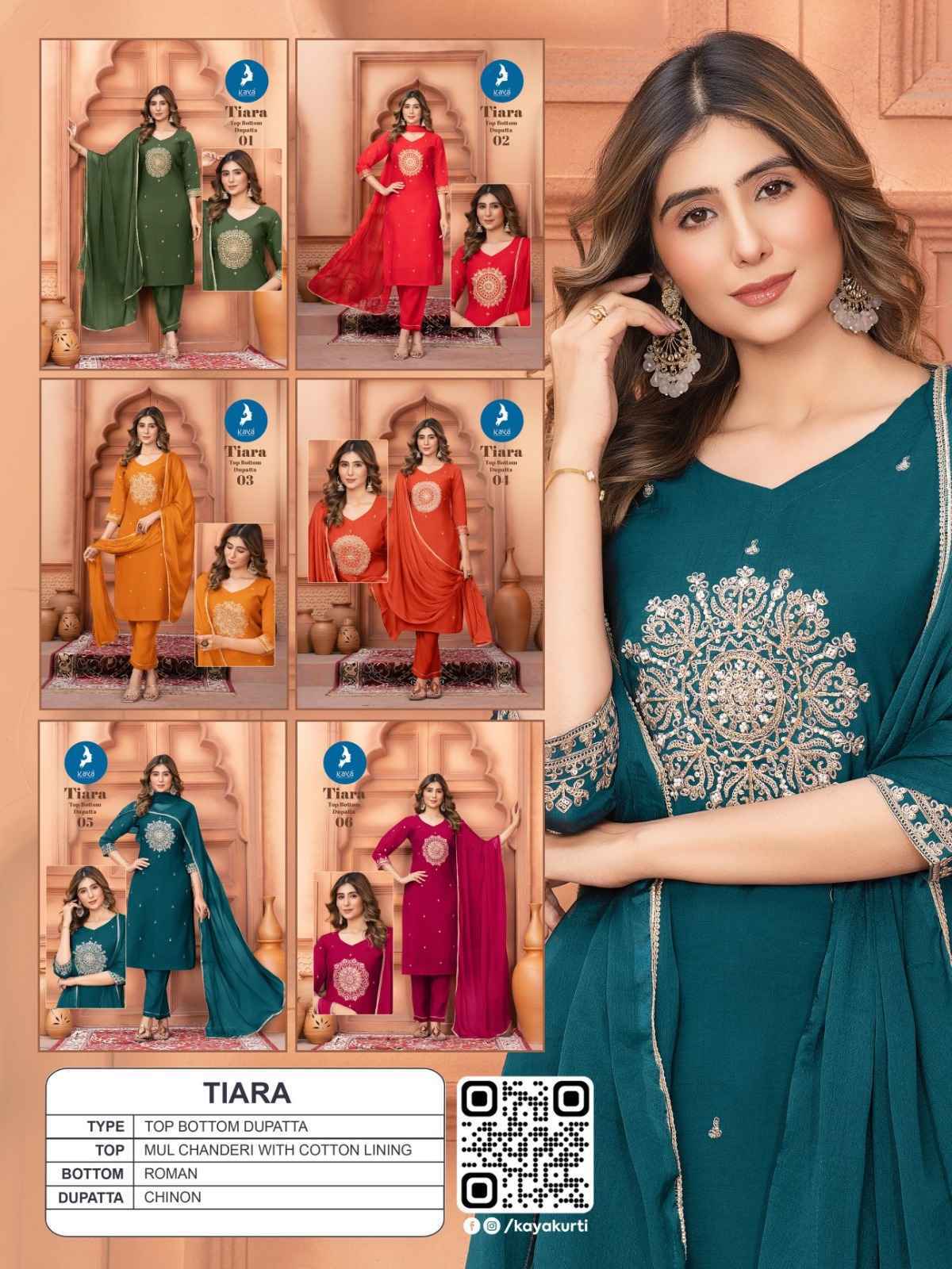 Kaya Tiara Mul Chanderi Kurti Combo 6 pcs Catalogue