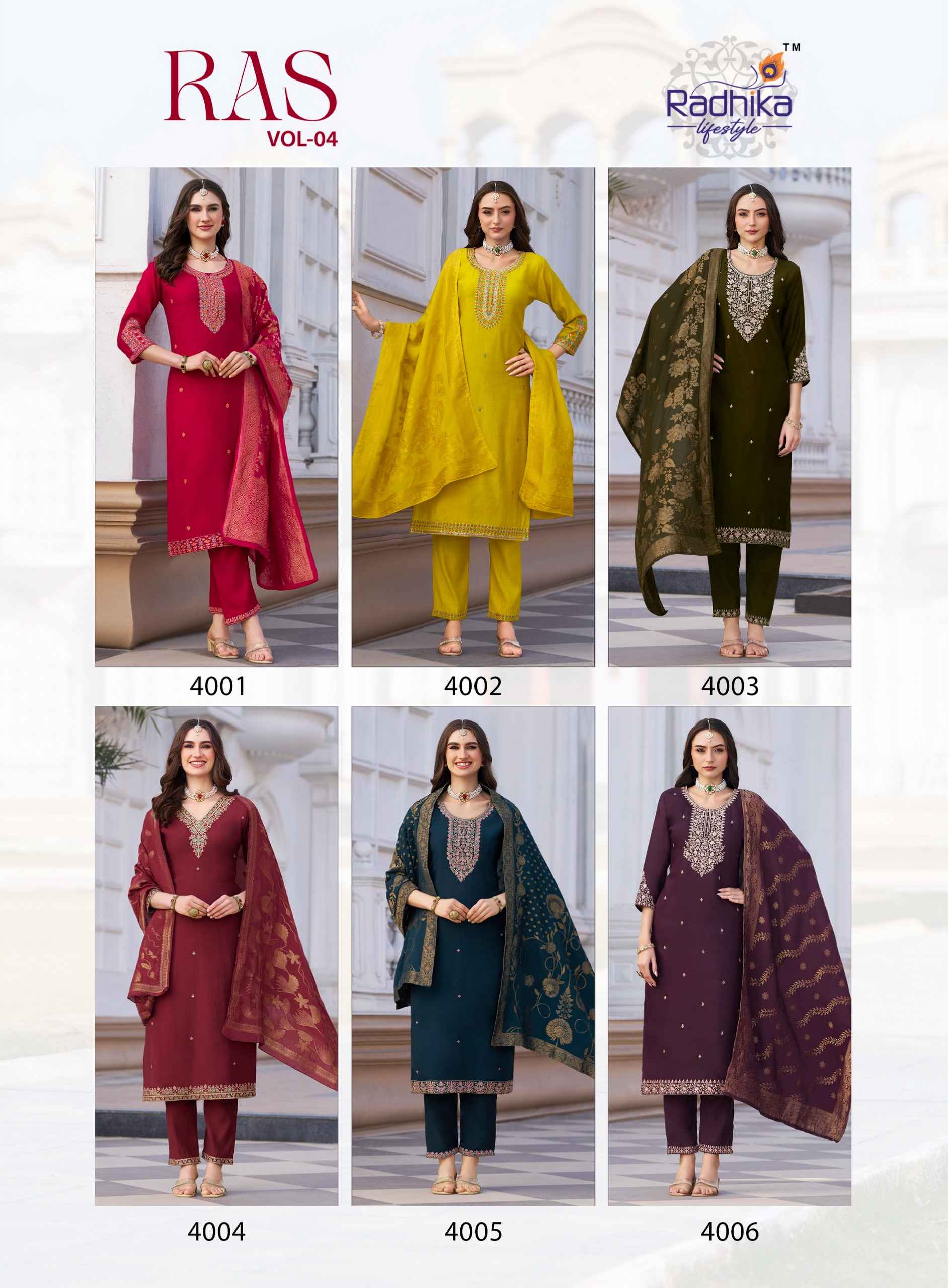 Radhika Lifestyle RAS Vol 4 Vertican Silk Kurti Combo 6 pcs Catalogue