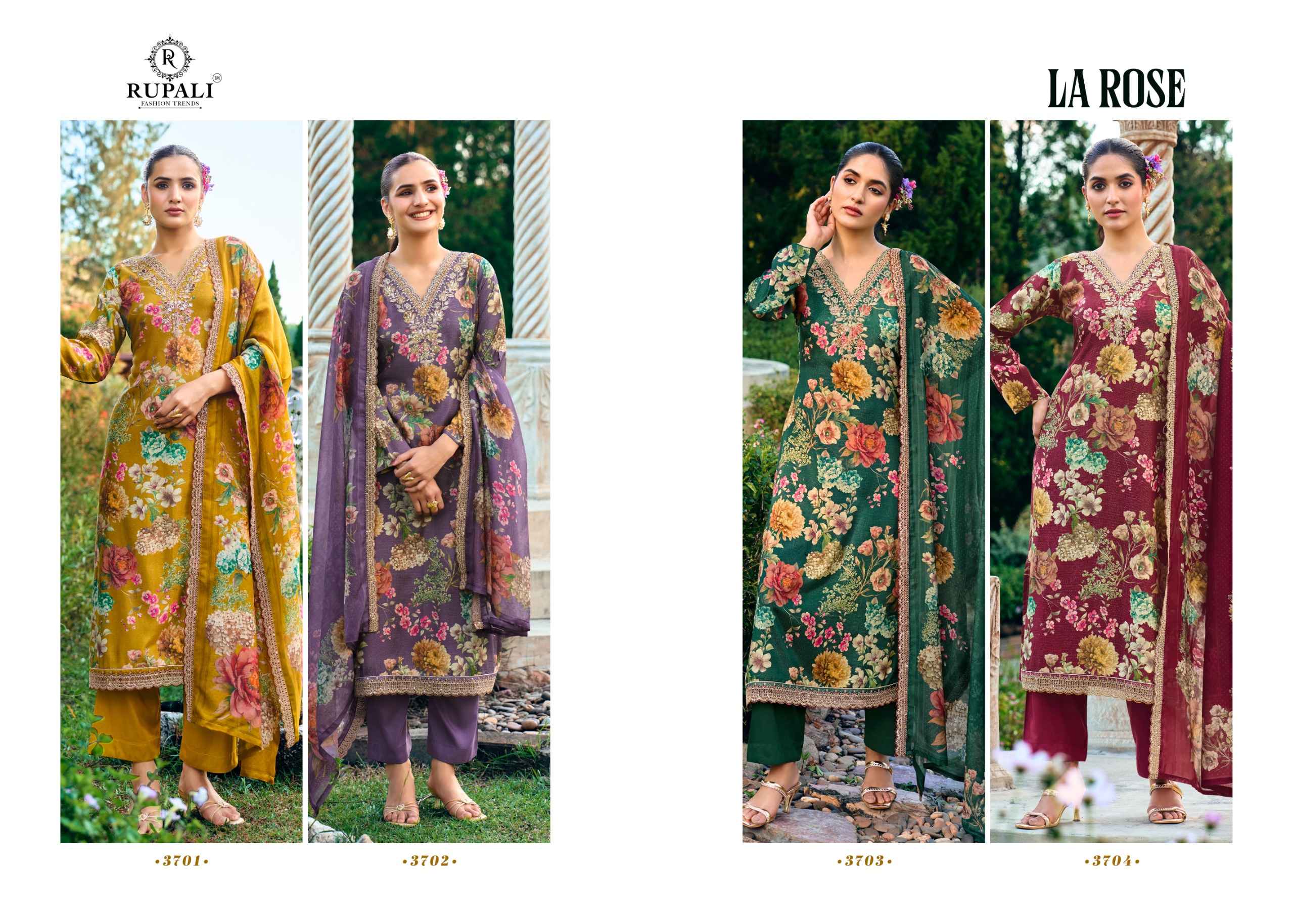 Rupali LA ROSE Viscouse Muslin Dress Material 4 pcs Catalogue