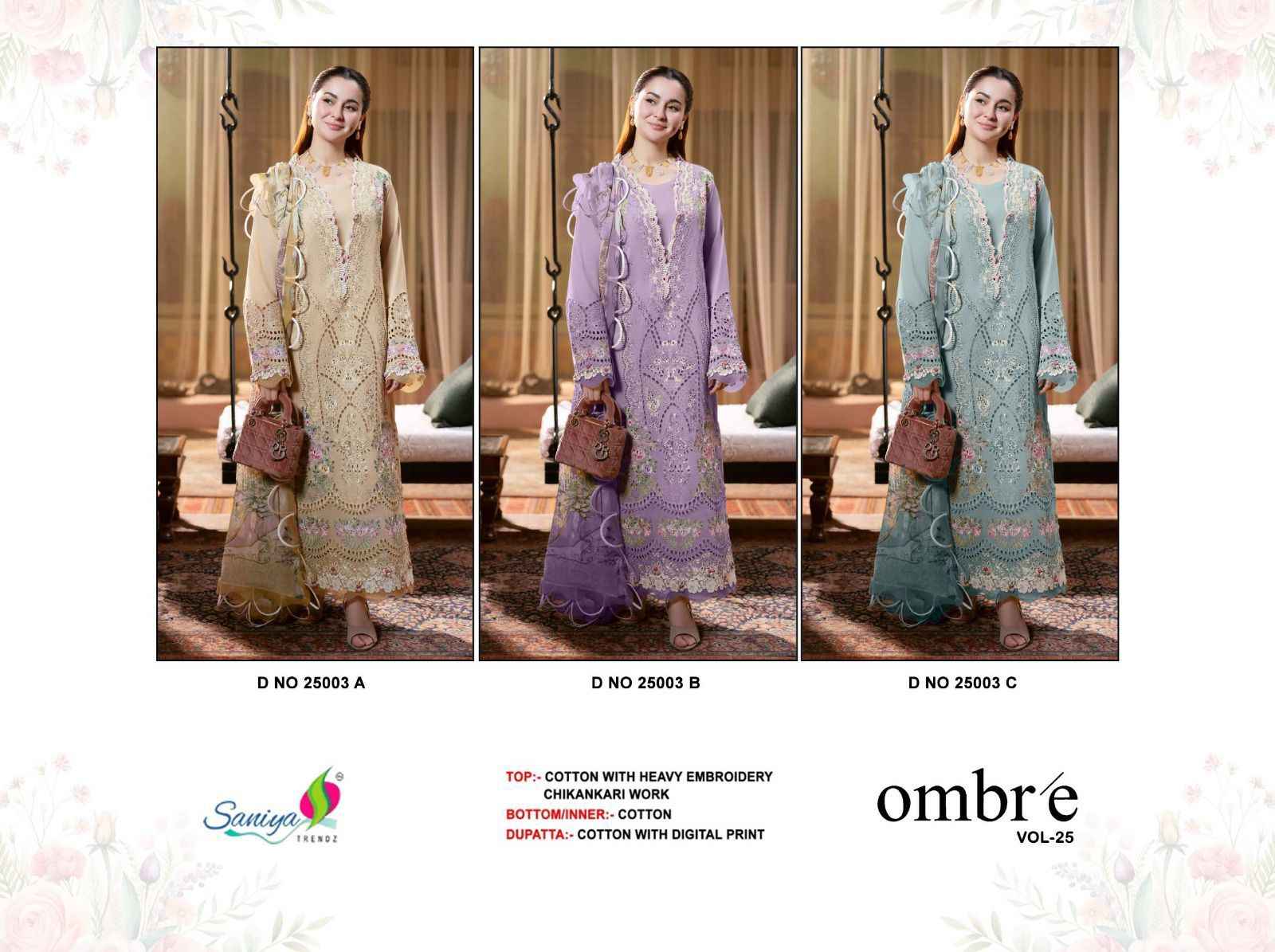 Saniya Trendz Ombre Vol 25 Nx Cotton Dress Material 3 pcs Catalogue