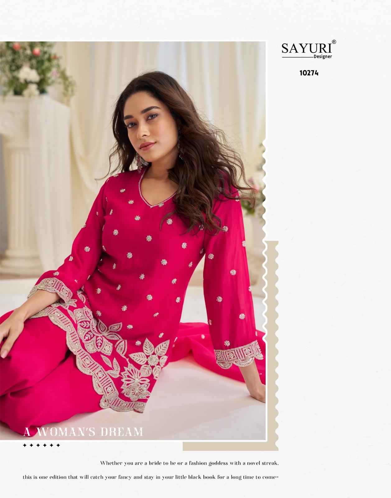 Sayuri Designer Kajal Readymade Chinon Silk Dress 5 pcs Catalogue