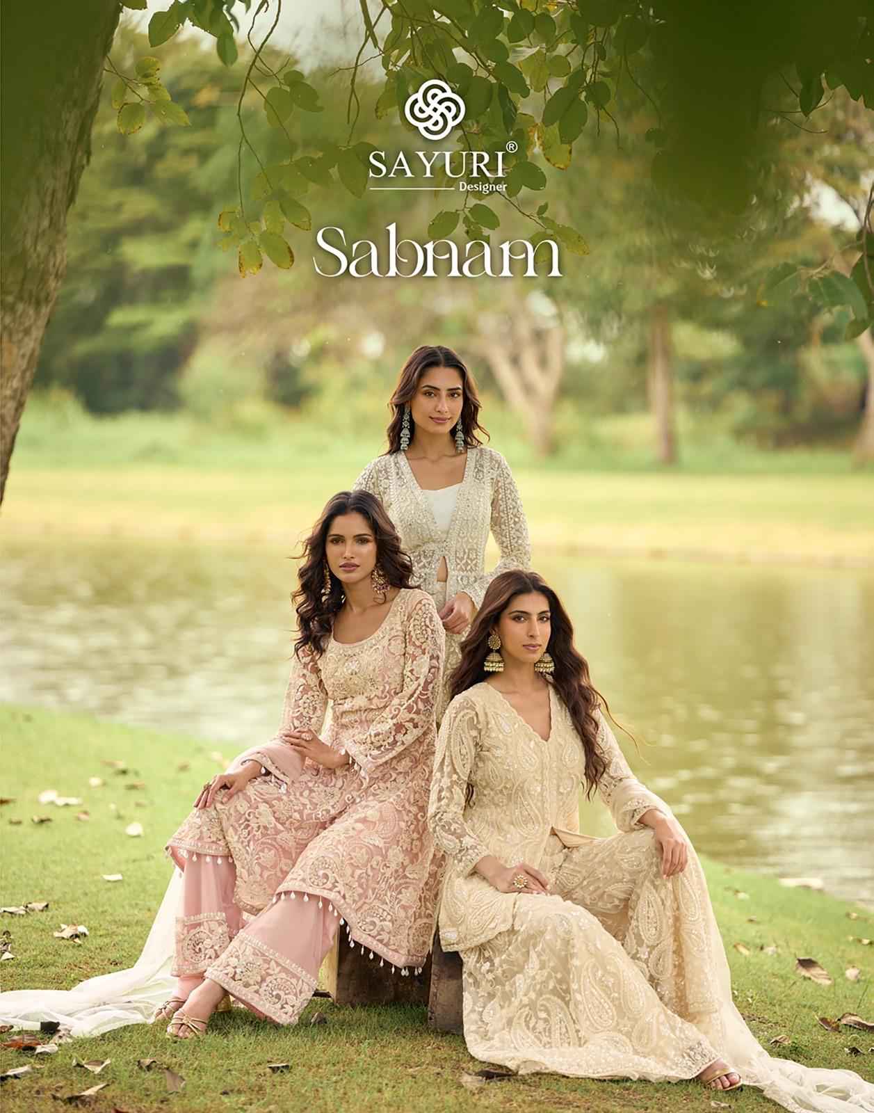 Sayuri Designer Sabnam Readymade Net Dress 4 pcs Catalogue