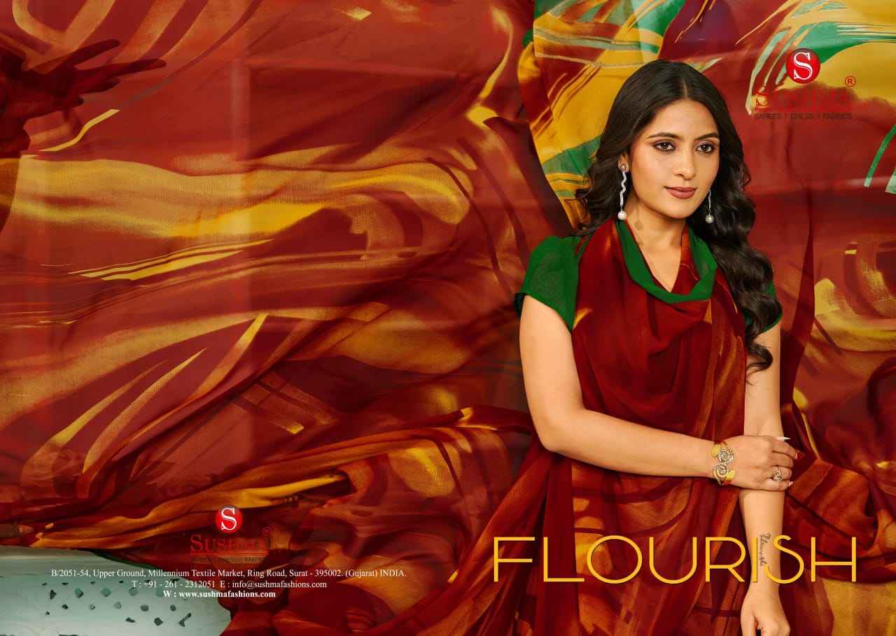 Sushma Flourish Georget Saree 10 pcs Catalogue