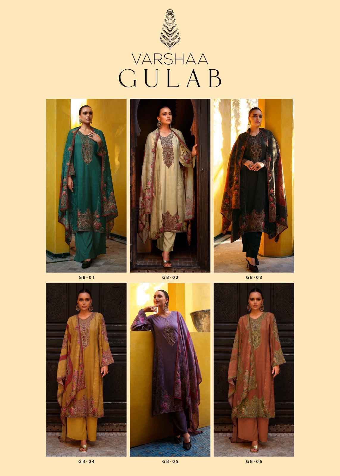 Varshaa Gulab Modal Satin Dress Material 6 pcs Catalogue