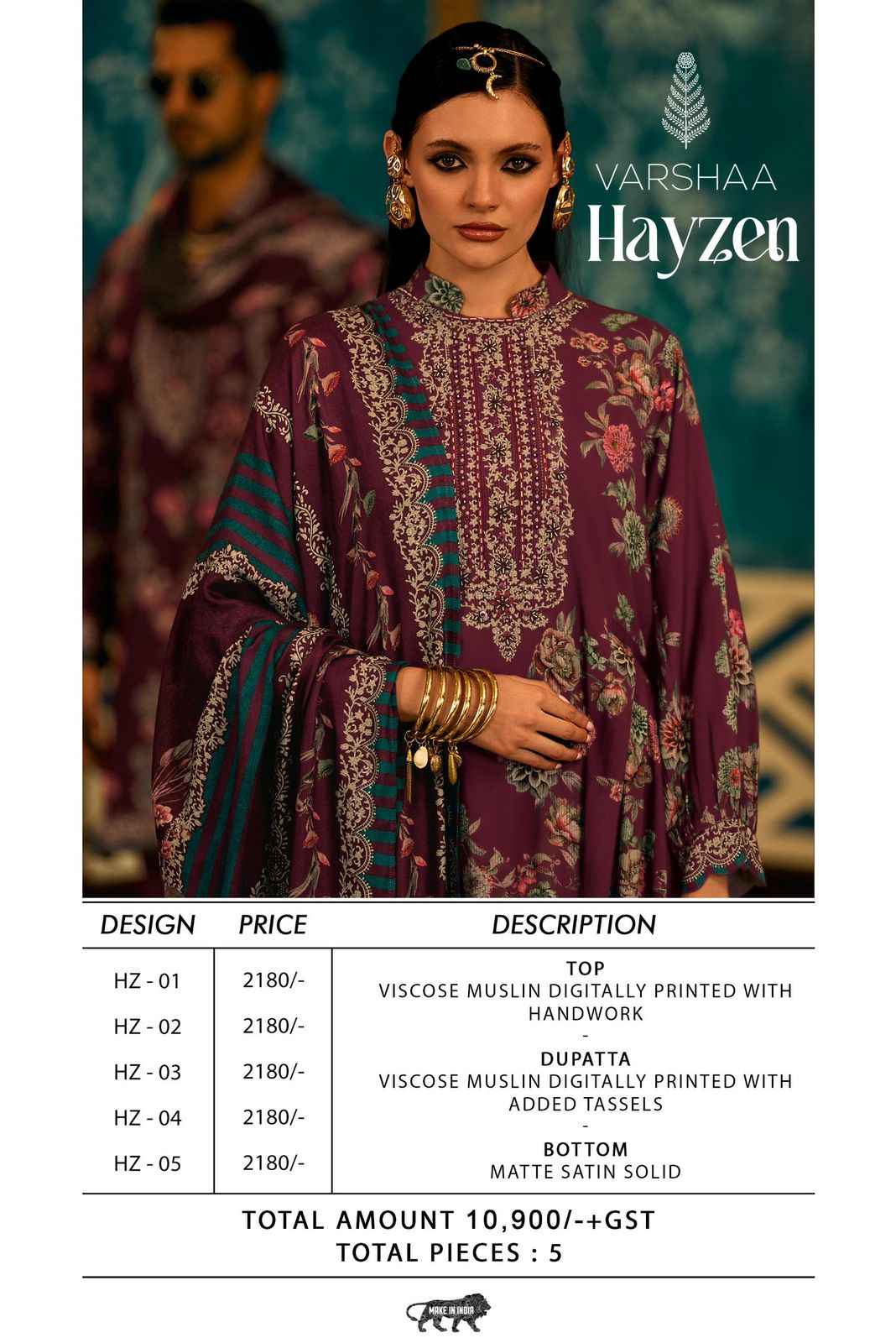Varshaa Hayzen Viscose Muslin Dress Material 5 pcs Catalogue