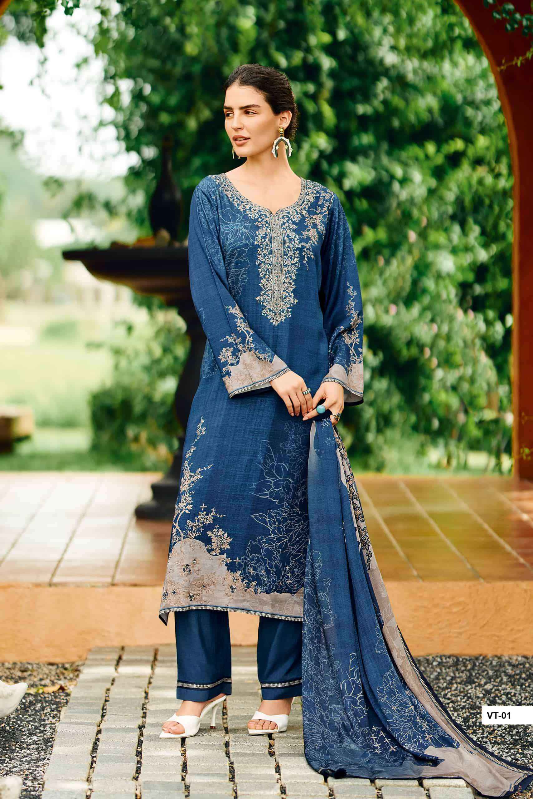 Varshaa Valentina Viscose Muslin Dress Material 4 pcs Catalogue
