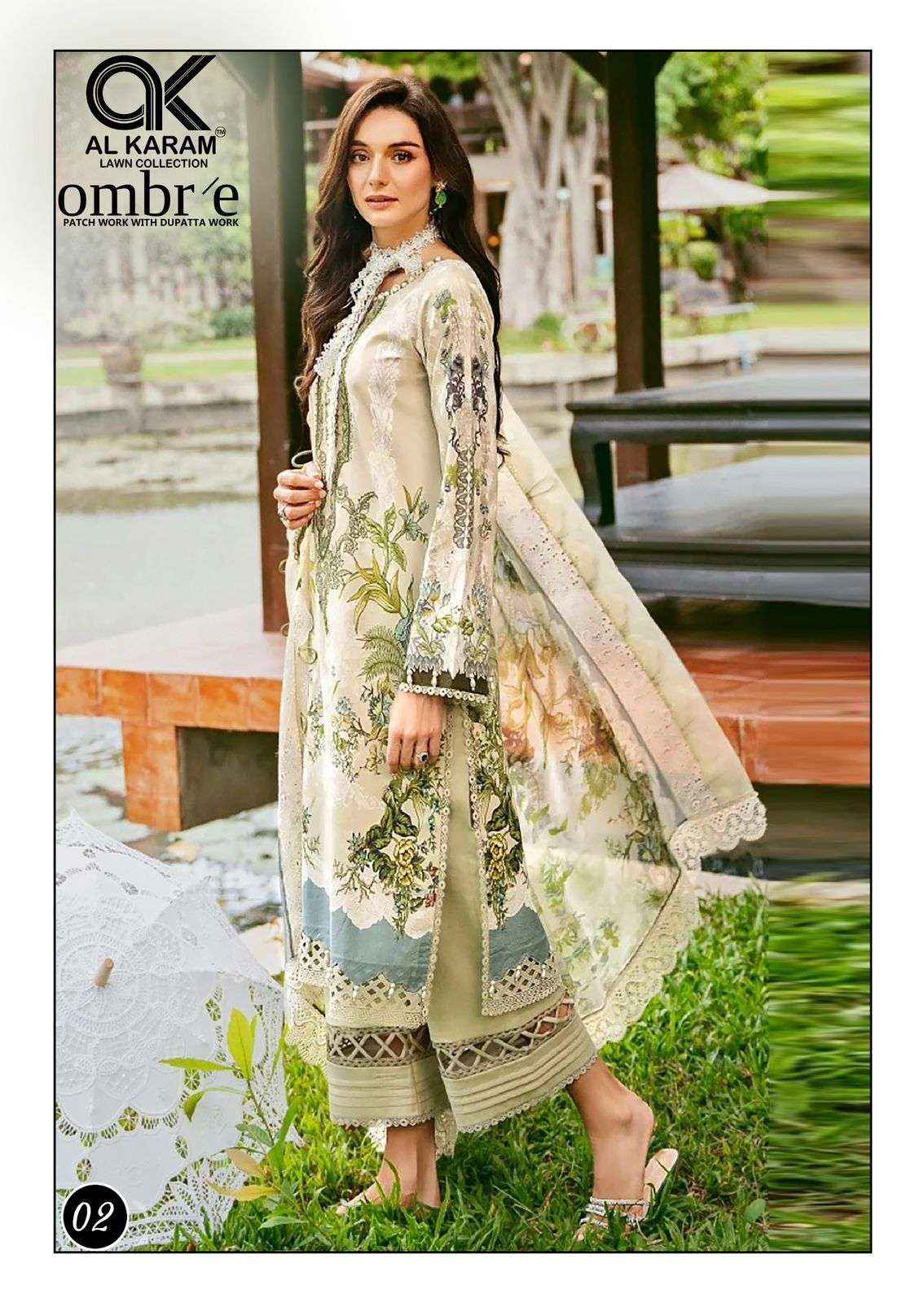 Al Karam Ombre Lawn Cotton Dress Material 6 pcs Catalogue