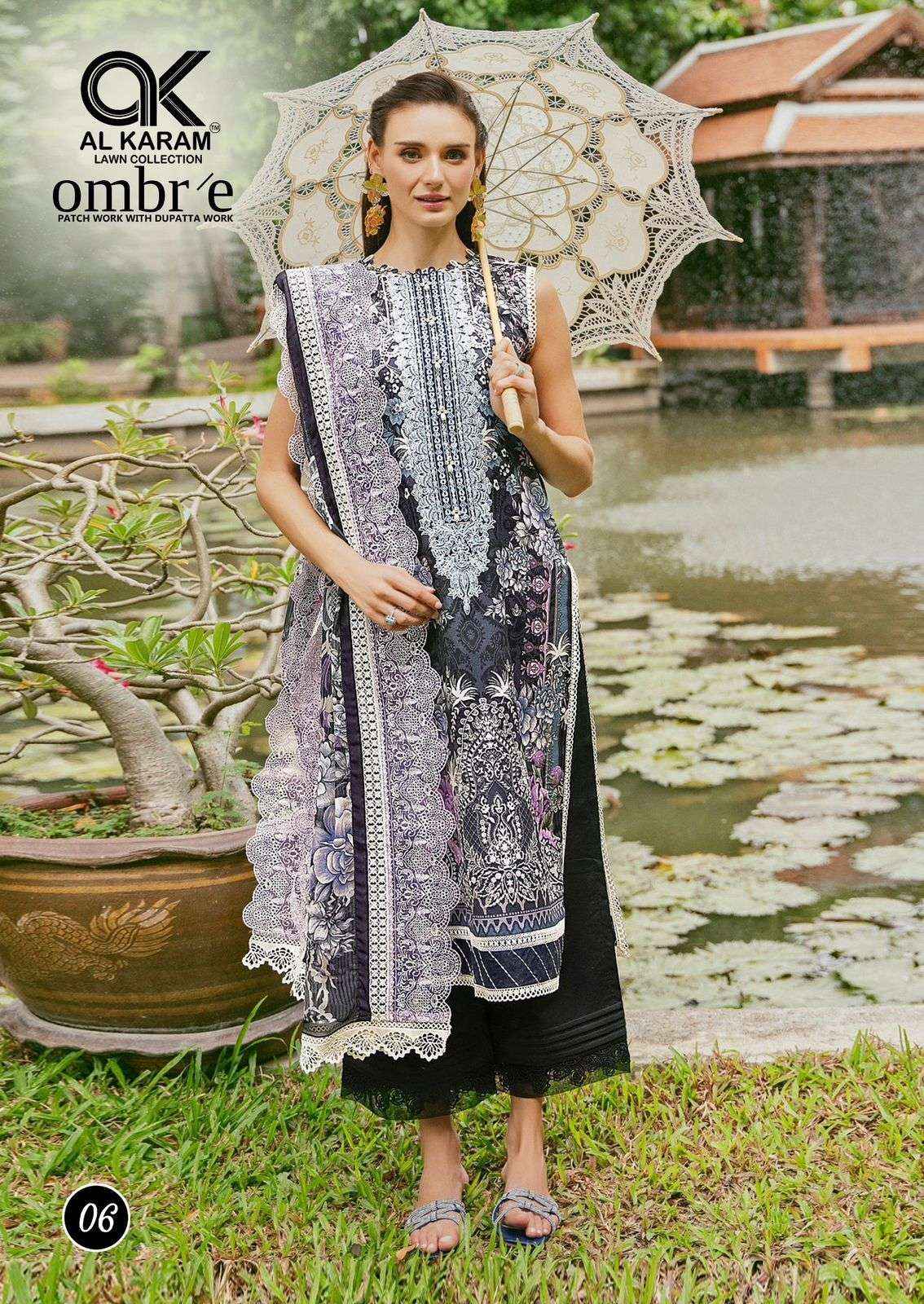 Al Karam Ombre Lawn Cotton Dress Material 6 pcs Catalogue