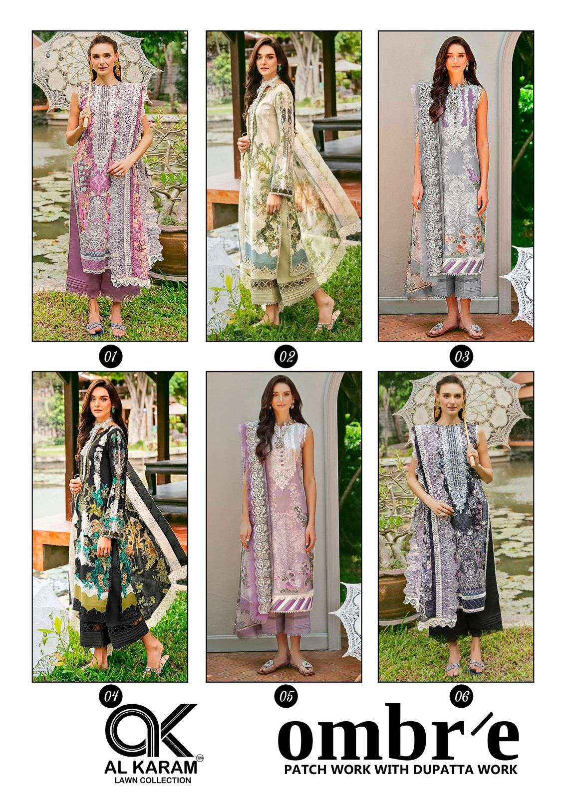 Al Karam Ombre Lawn Cotton Dress Material 6 pcs Catalogue