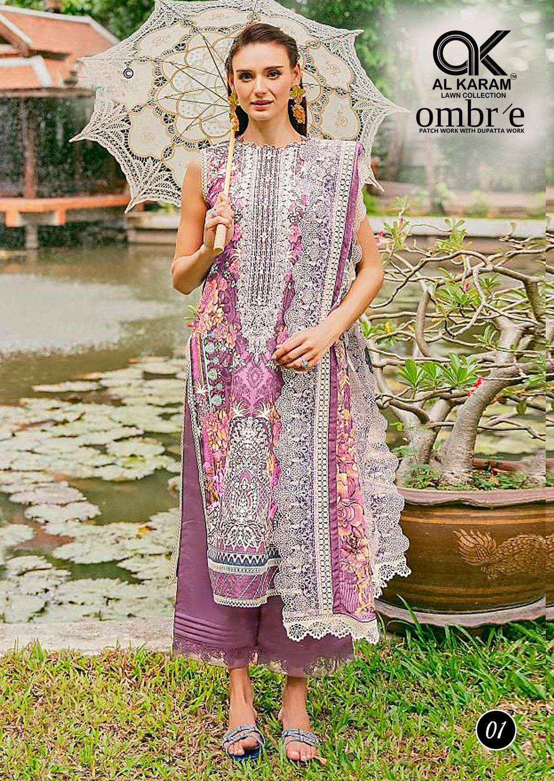 Al Karam Ombre Lawn Cotton Dress Material 6 pcs Catalogue