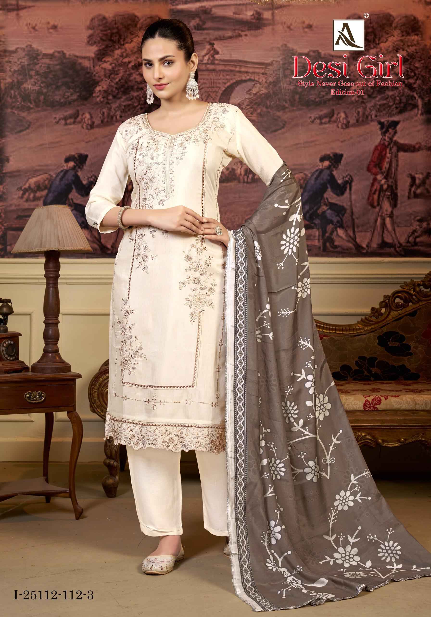 Alok Desi Girl Viscose Maslin Dress Material 4 pcs Catalogue