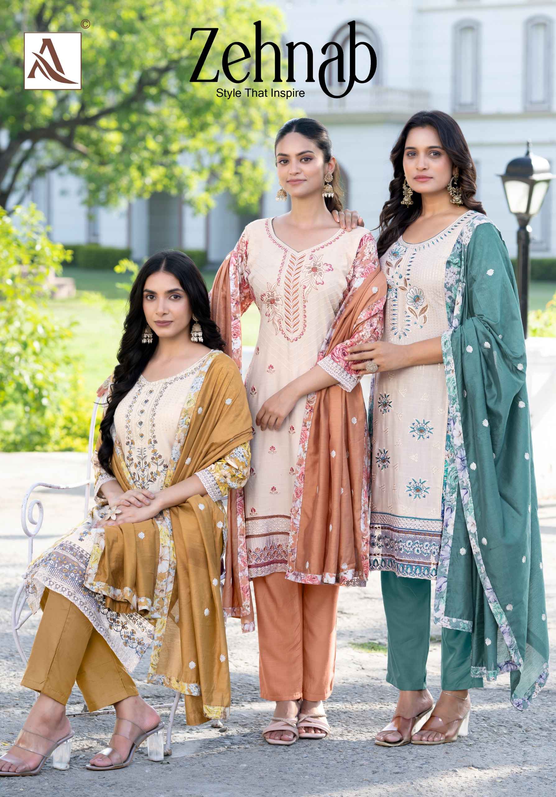 Alok Zehnab Viscose Reyon Dress Material 4 pcs Catalogue