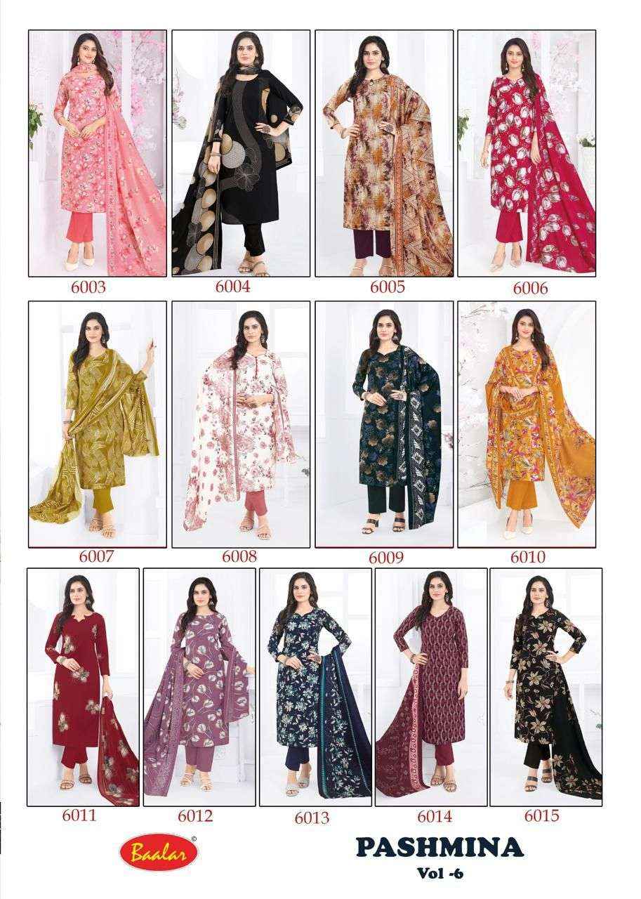 Baalar Pashmina Vol 6 Lawn Cotton Dress Material 12 pcs Catalogue