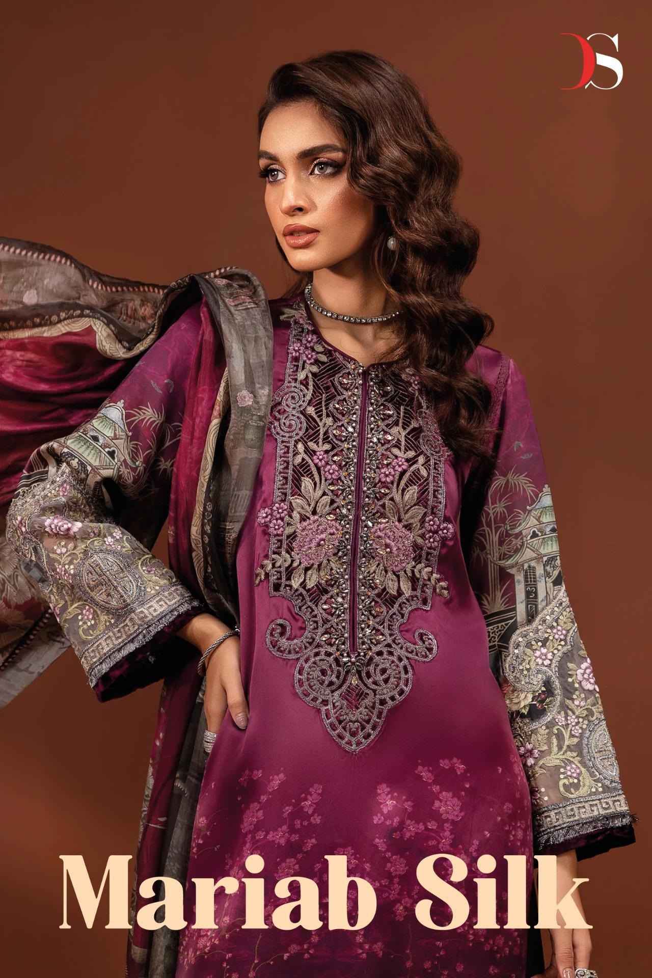 Deepsy Mariab Silk Japan Satin silk Dress Material 4 pcs Catalogue