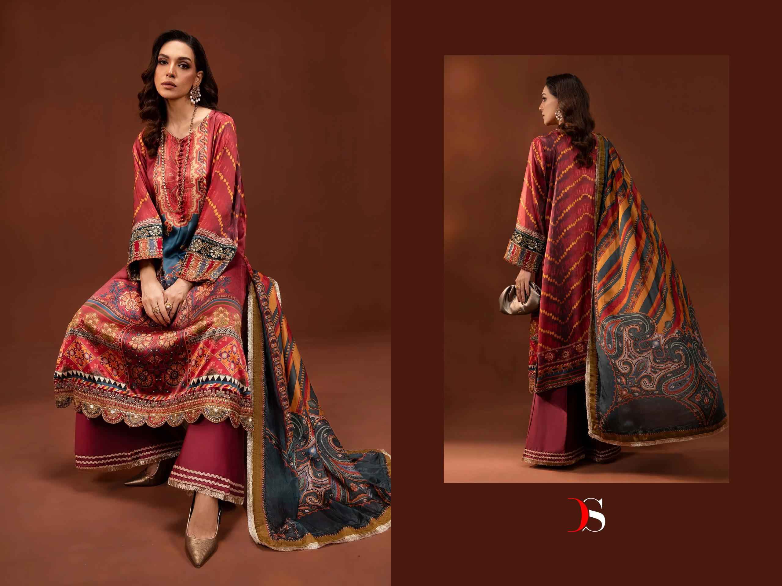 Deepsy Mariab Silk Japan Satin silk Dress Material 4 pcs Catalogue