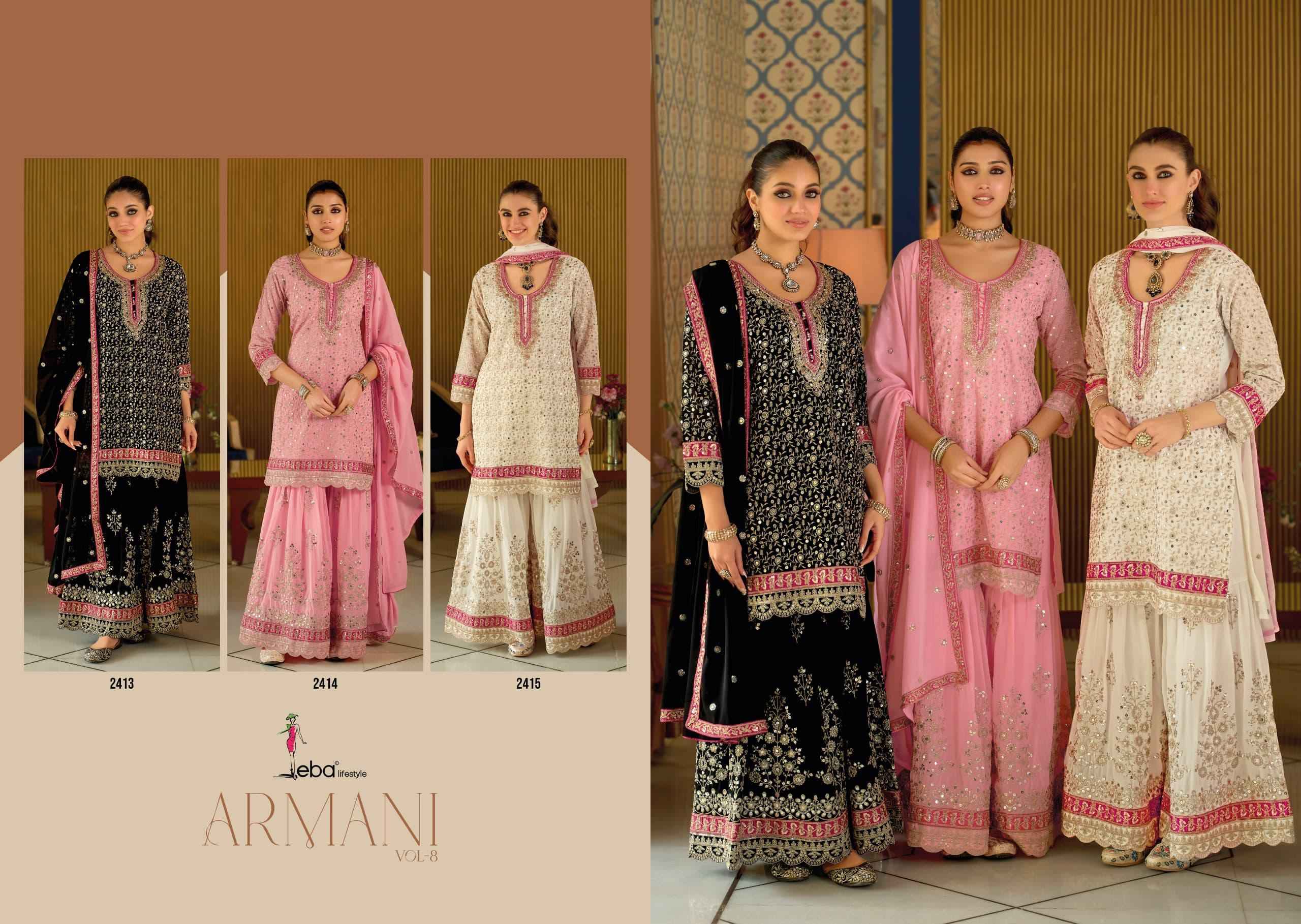 Eba Lifestyle Armani Vol 8 Readymade Georgette Dress 3 pcs Catalogue
