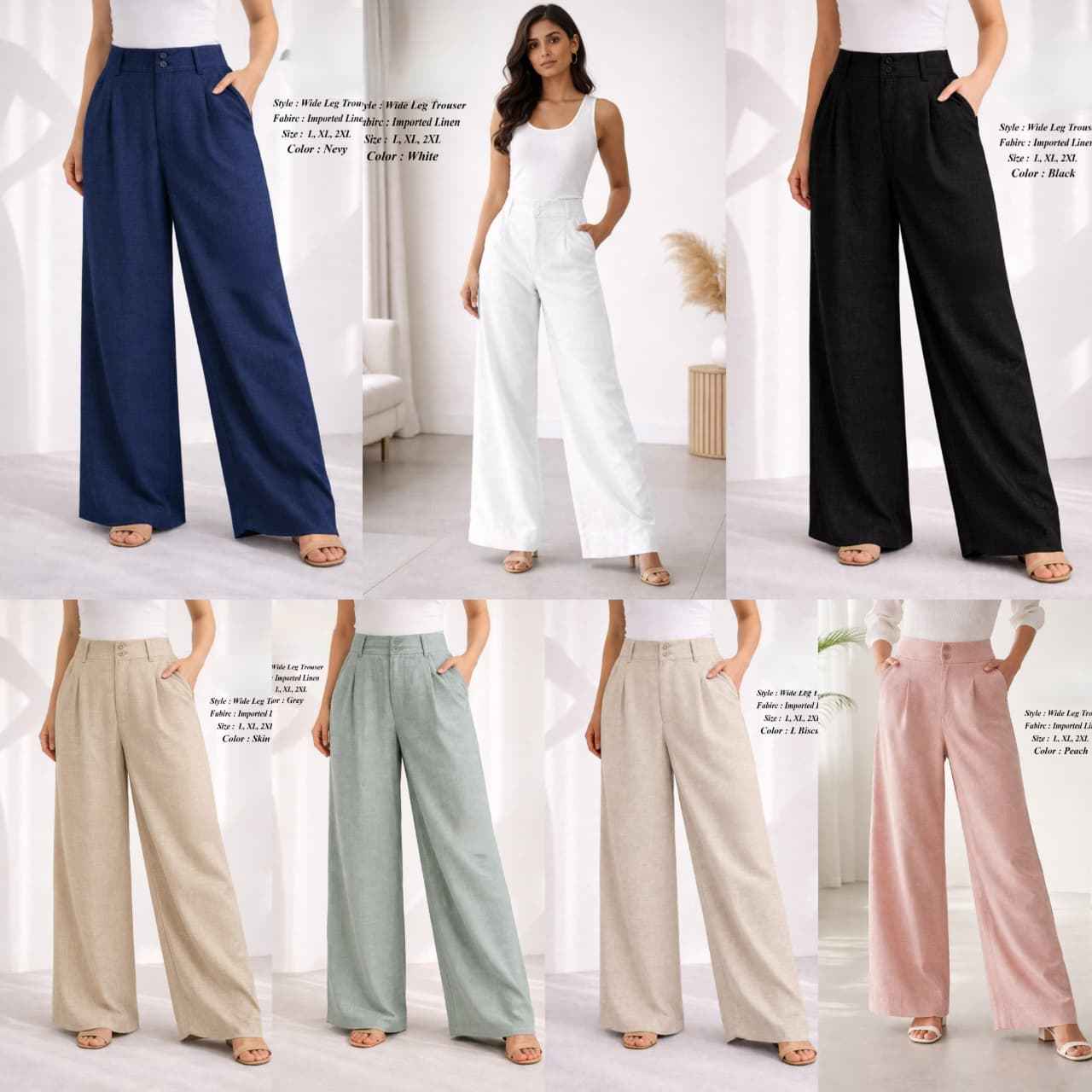 Fab Firki 01 Cotton Linen High-Waist Wide Leg Trouser 7 Pc Catalouge