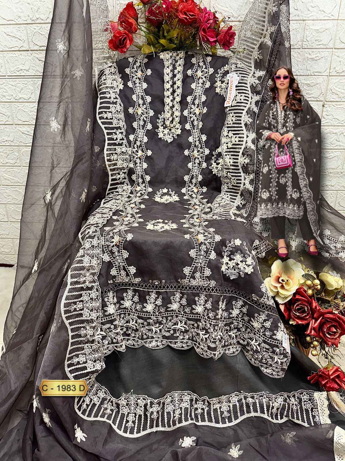 Fepic Rosemeen C 1983 Organza Dress Material 4 pcs Catalogue