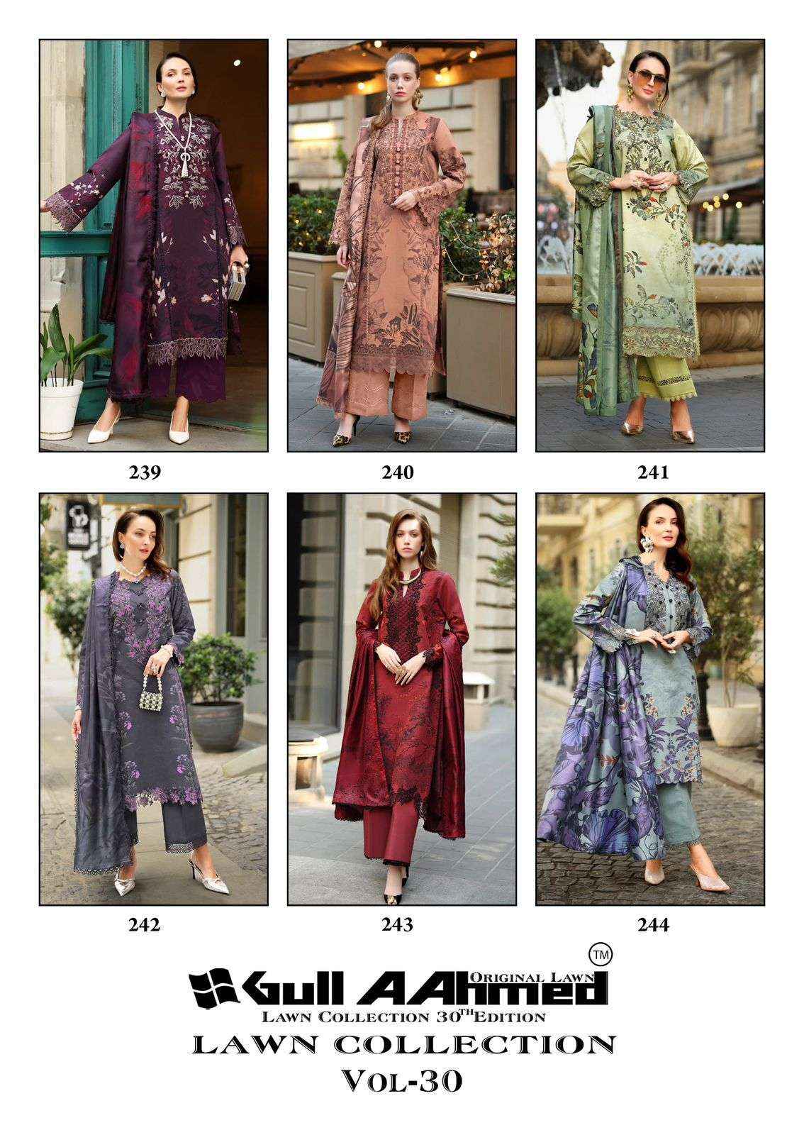 Gull Ahmed Lawn Collection Vol 30 Cambric Cotton Dress Material 6 Pc Catalouge