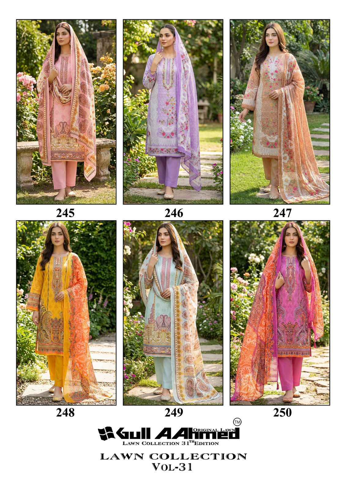 Gull Ahmed Lawn Collection Vol 31 Cambric Cotton Dress Material 6 Pc Catalouge