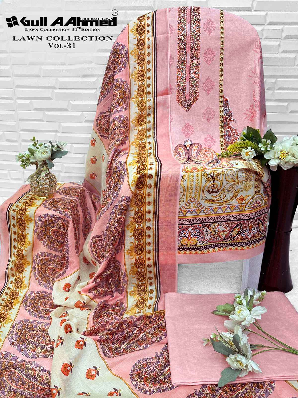 Gull Ahmed Lawn Collection Vol 31 Cambric Cotton Dress Material 6 Pc Catalouge