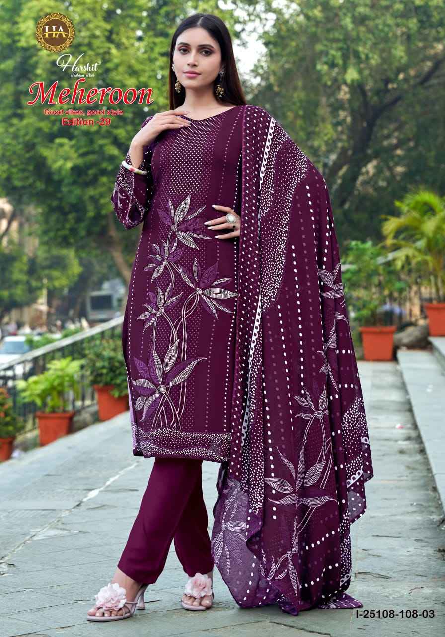 Harshit Fashion Meheroon Edition 29 Viscouse Reyon Dress Material 6 pcs Catalogue
