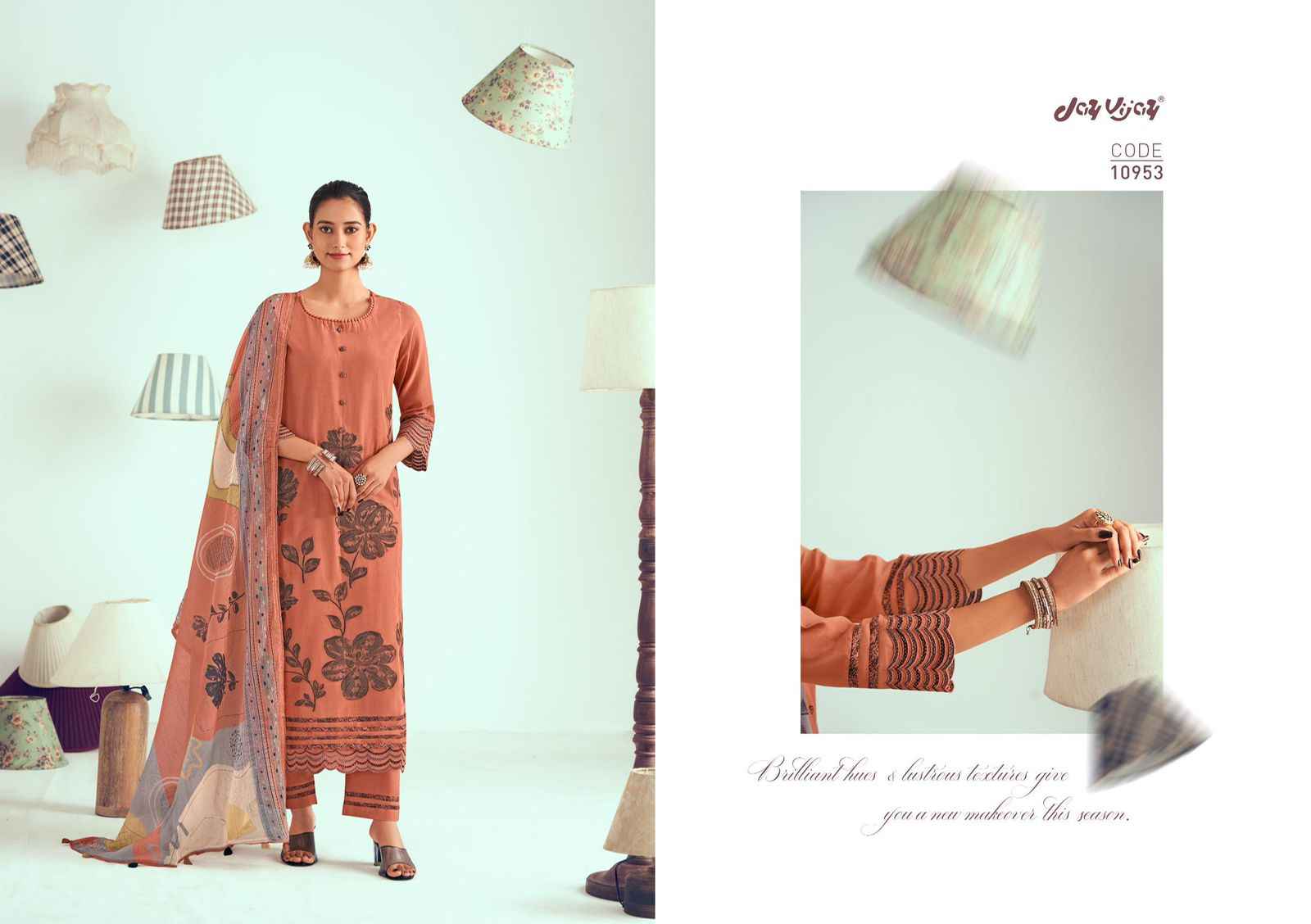 Jay Vijay Jugnu Malai chanderi Dress Material 6 pcs Catalogue