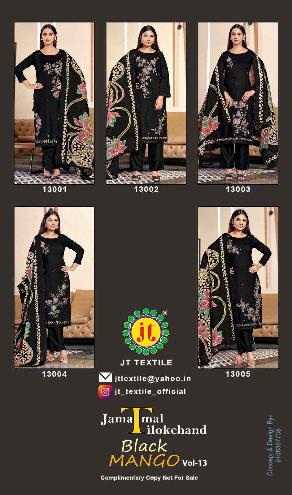 Jt Black Mango Vol 13 Rayon Dress Material 5 pcs Catalogue