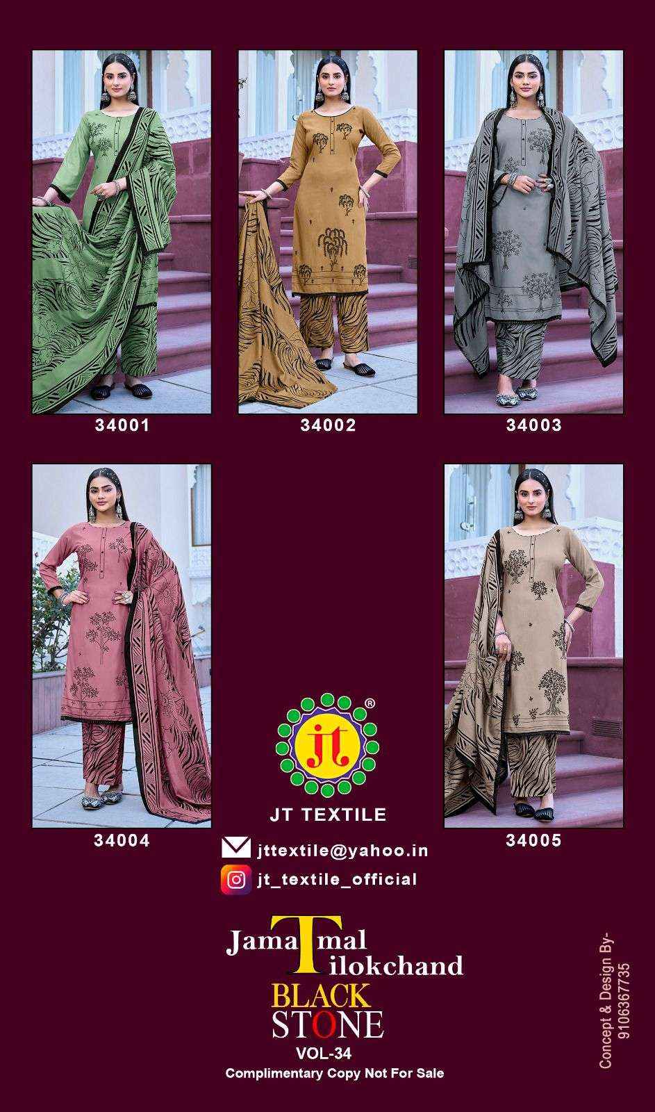 Jt Black Stone Vol 34 Rayon Dress Material 5 pcs Catalogue