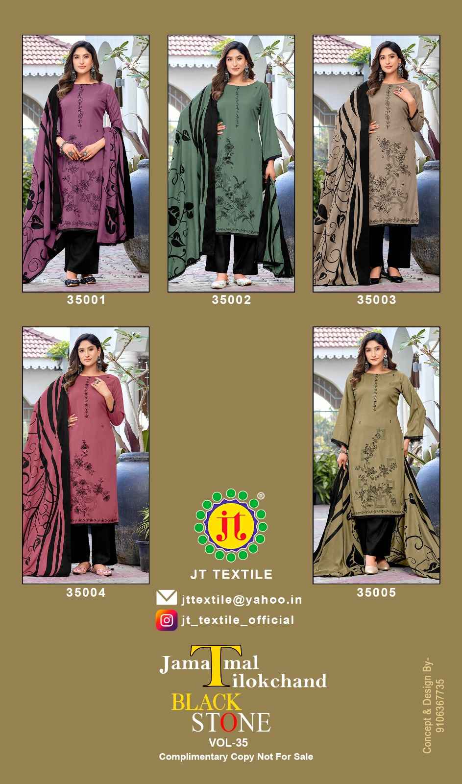 Jt Black Stone Vol 35 Rayon Dress Material 5 pcs Catalogue