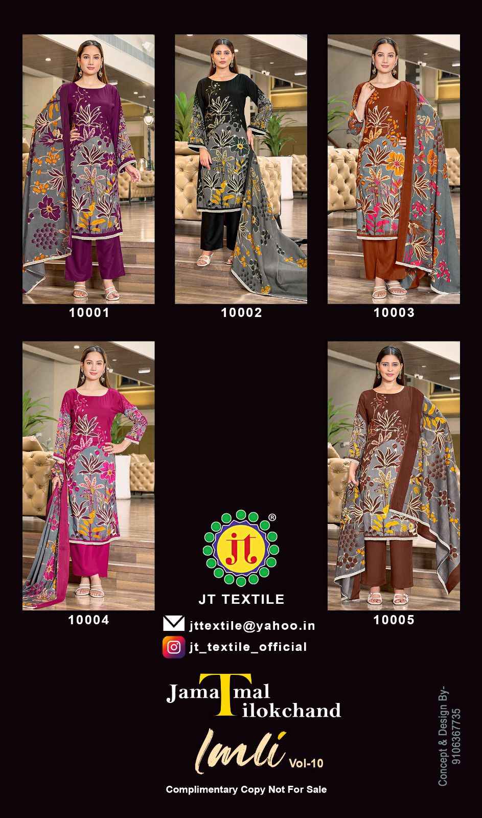 Jt Imli Vol 10 Rayon Dress Material 5 pcs Catalogue
