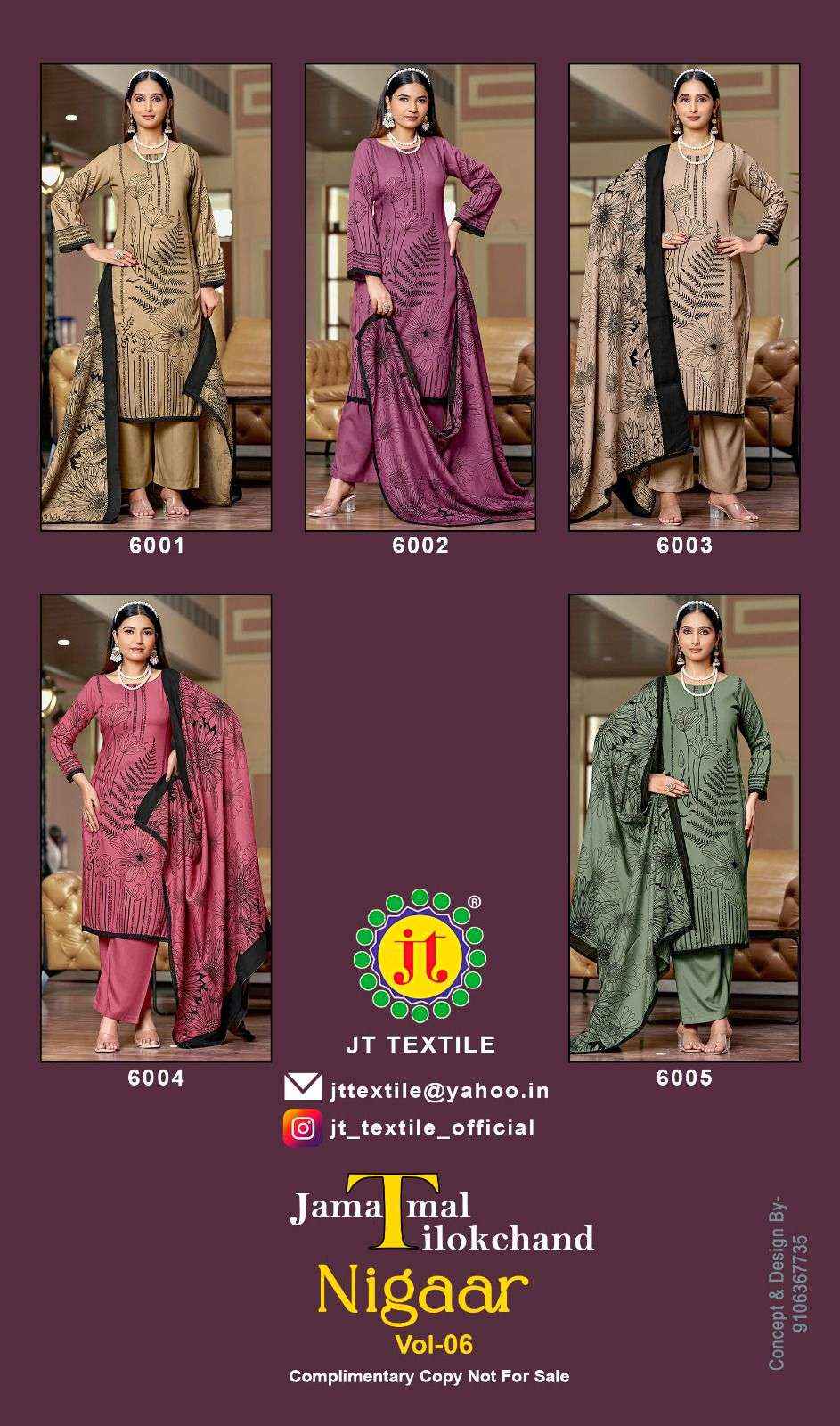 Jt Nigaar Vol 6 Rayon Dress Material 5 pcs Catalogue