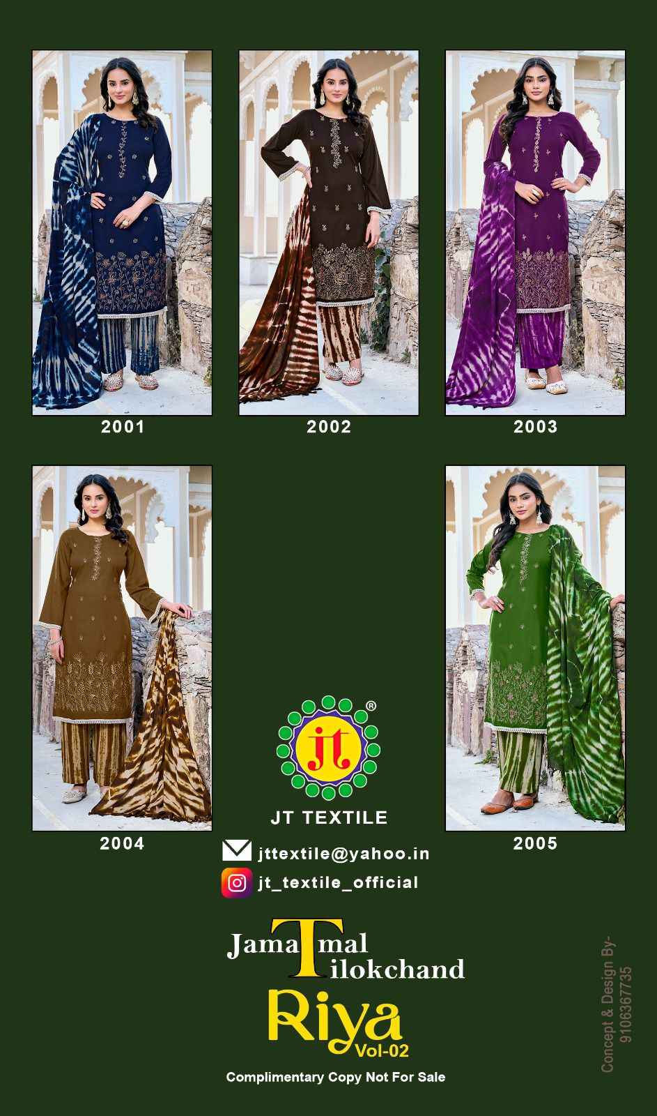 Jt Riya Vol 2 Rayon Dress Material 5 pcs Catalogue