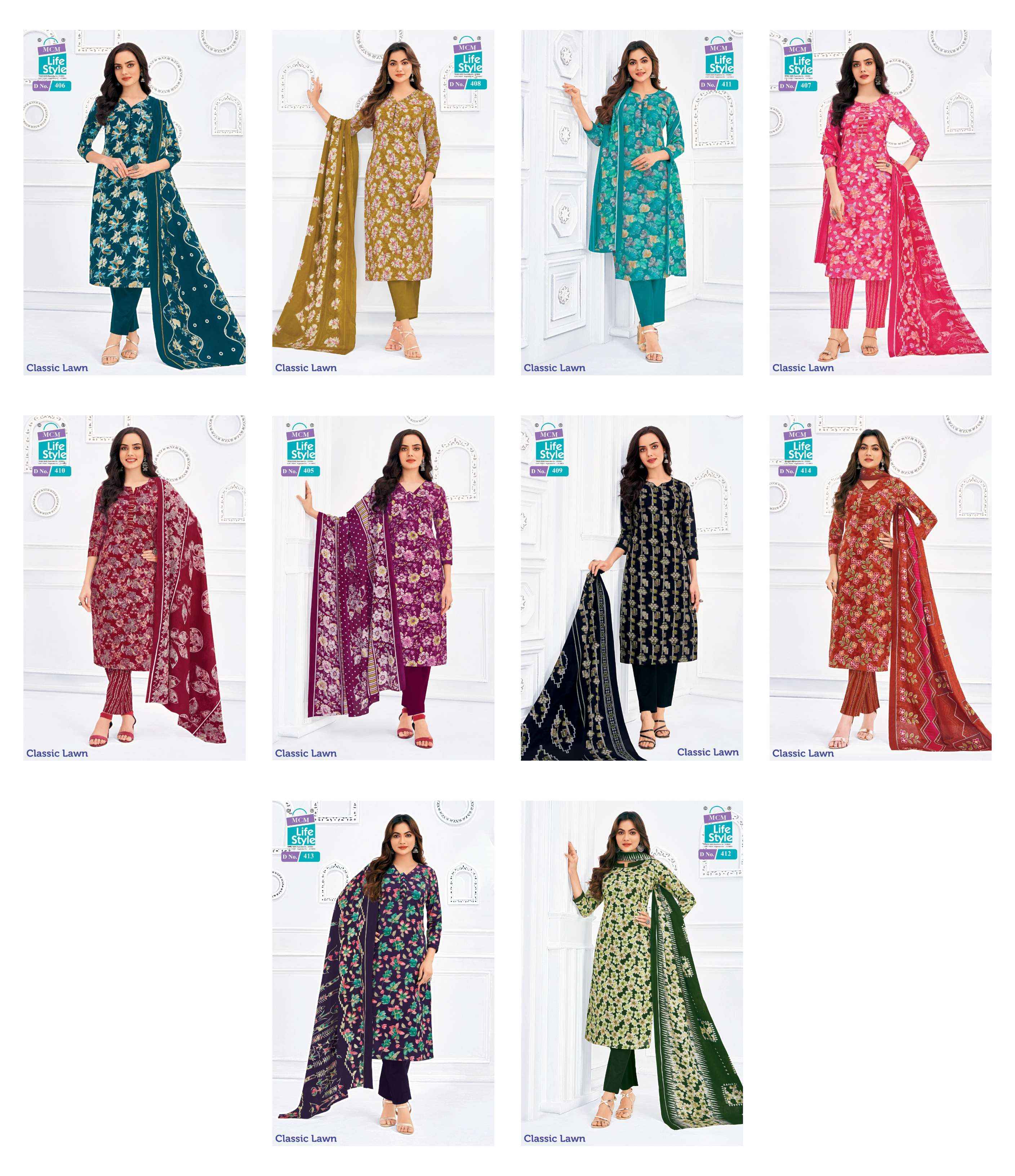 MCM Lifestyle Classic Lawn Vol 4 Cotton Dress Material 10 pcs Catalogue