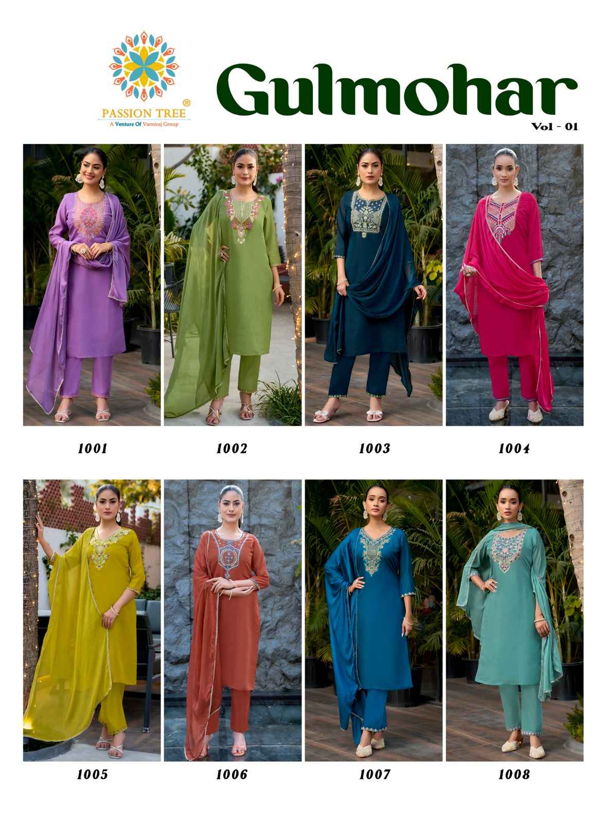 Passion Tree Gulmohar Vol 1 Mal Chanderi Kurti Combo 8 pcs Catalogue