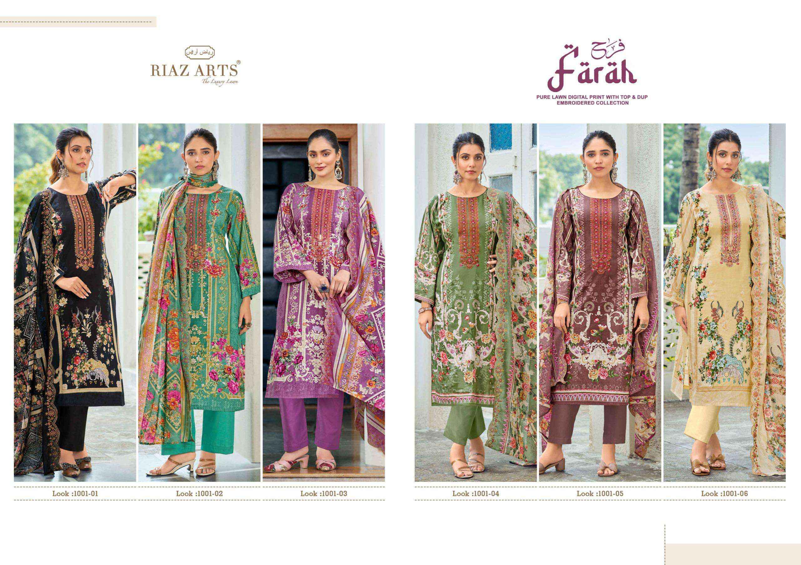 Riaz Arts Farah Lawn Cotton Dress Material 6 pcs Catalogue