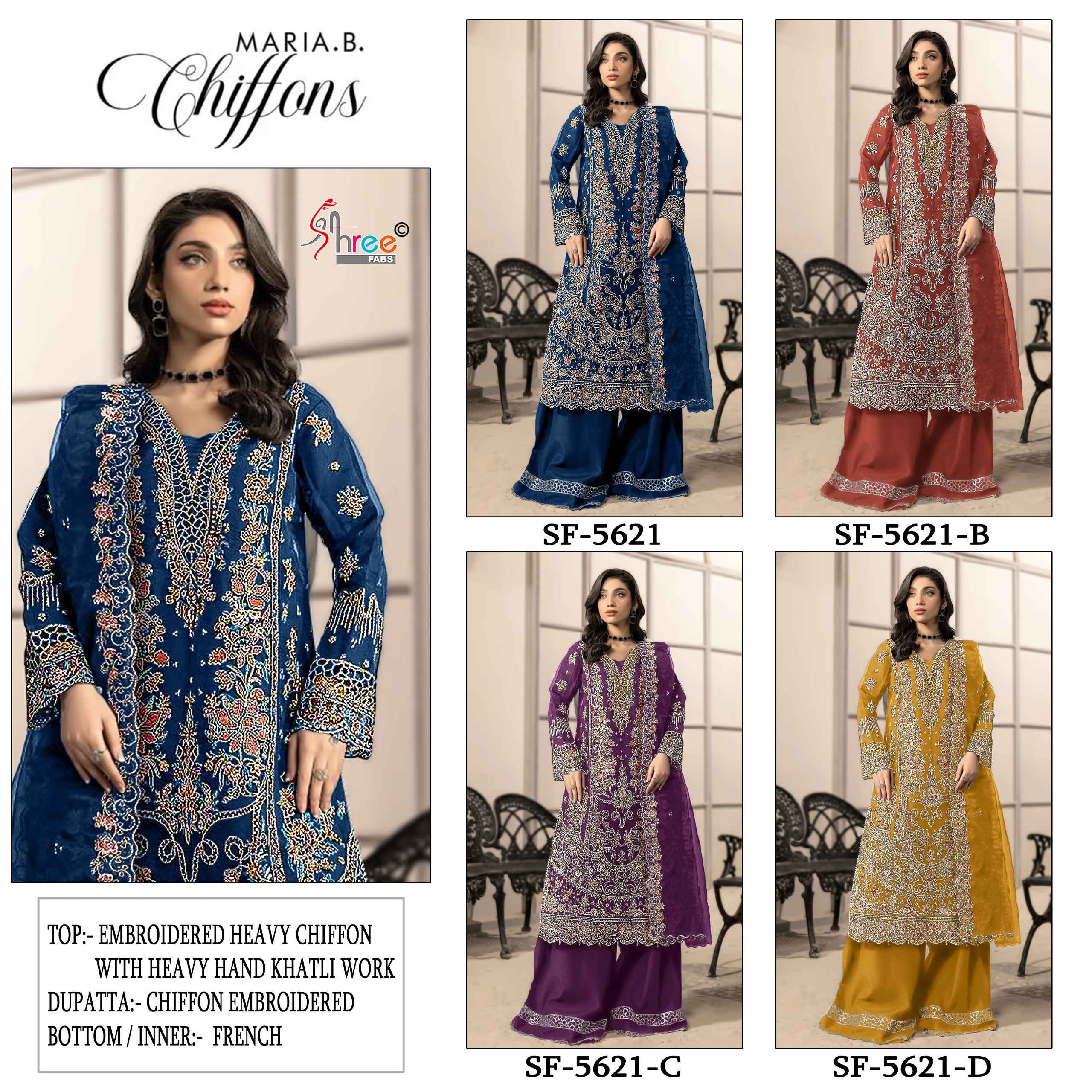 Shree Fabs D No SF 5621 Chiffon Dress Material 4 pcs Catalogue