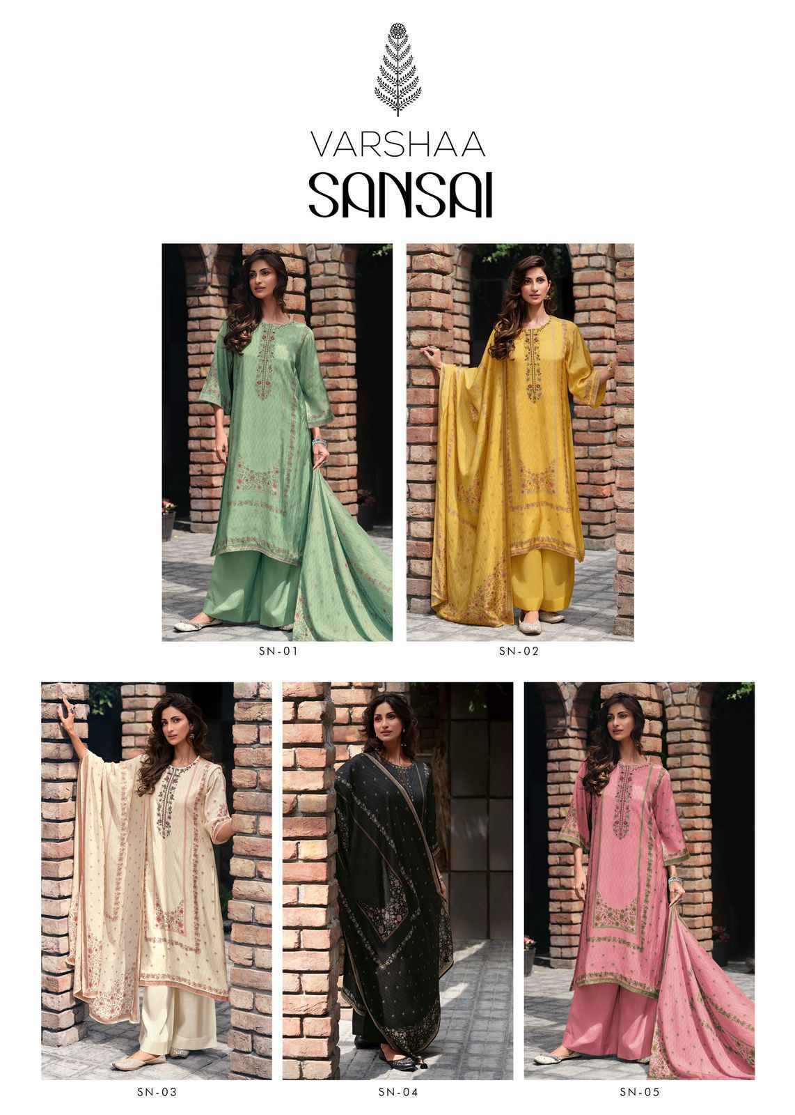 Varshaa Sansai Crepe Dress Material 5 pcs Catalogue