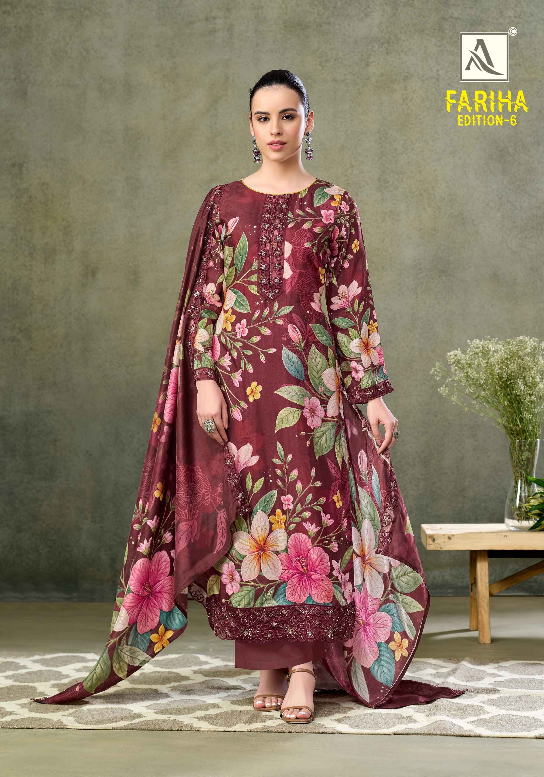 Alok Fariha Edition 6 Muslin Dress Material 8 pcs Catalogue