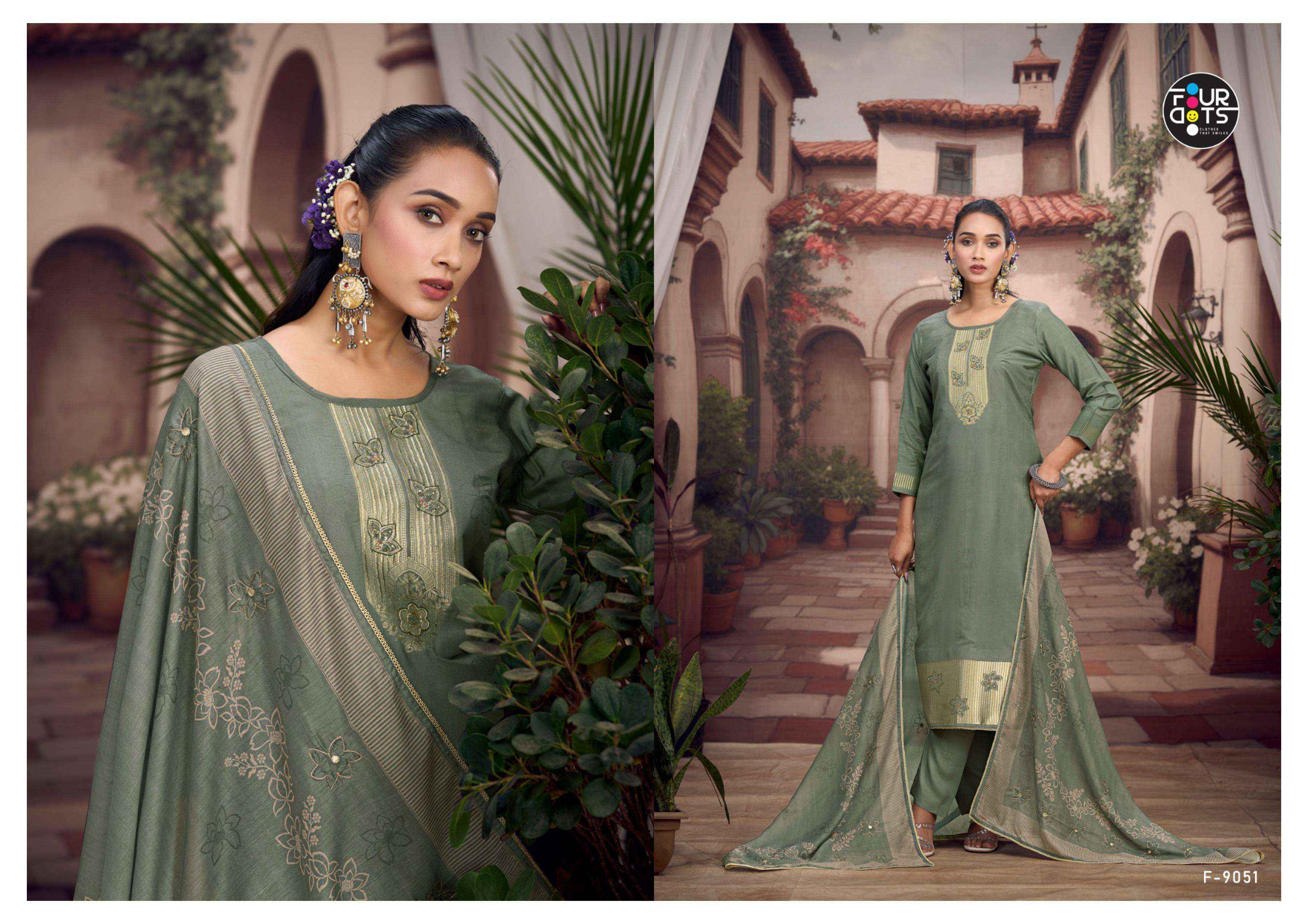 Fourdots Adira Muslin Jacquard Dress Material 4 pcs Catalogue