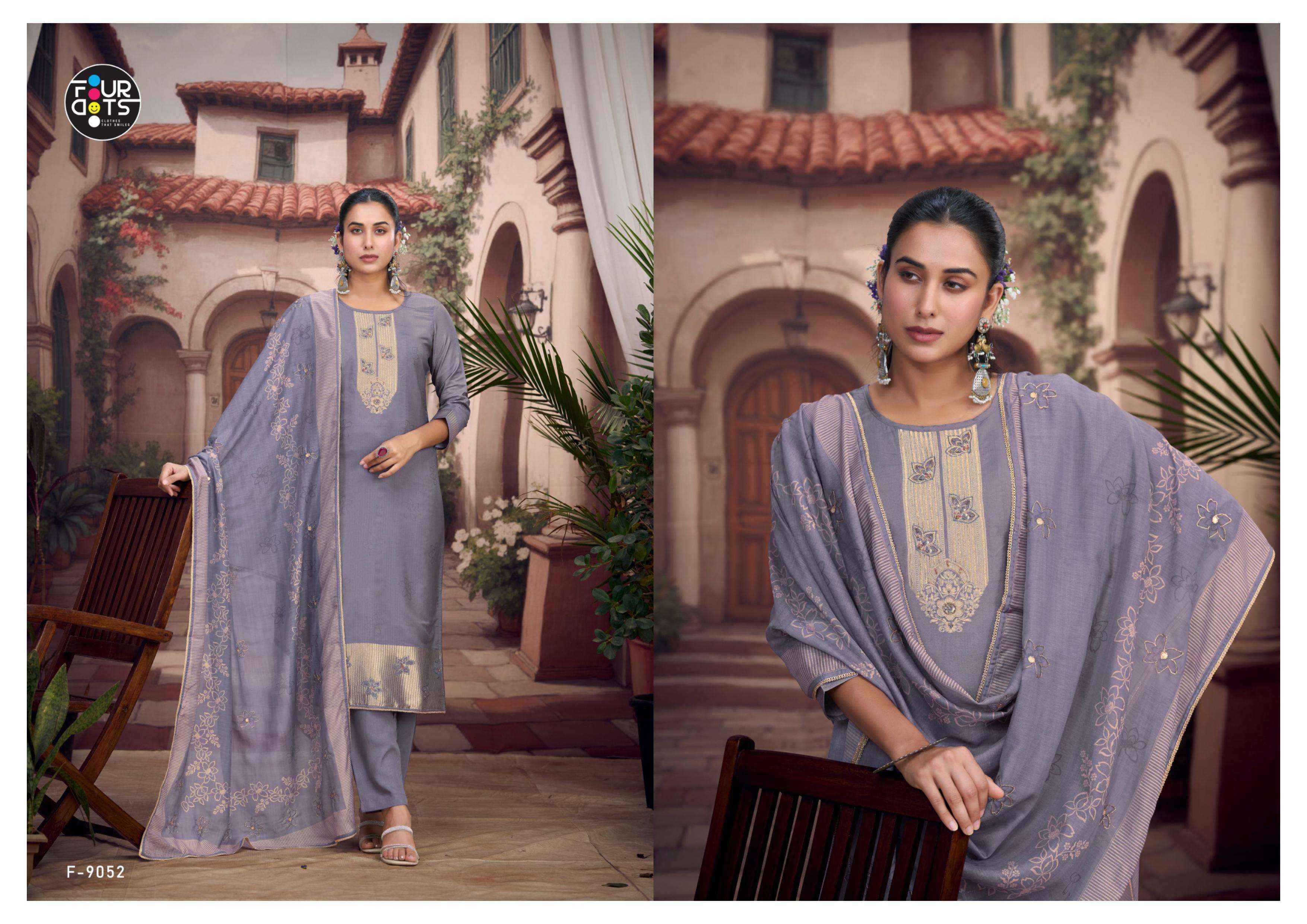 Fourdots Adira Muslin Jacquard Dress Material 4 pcs Catalogue