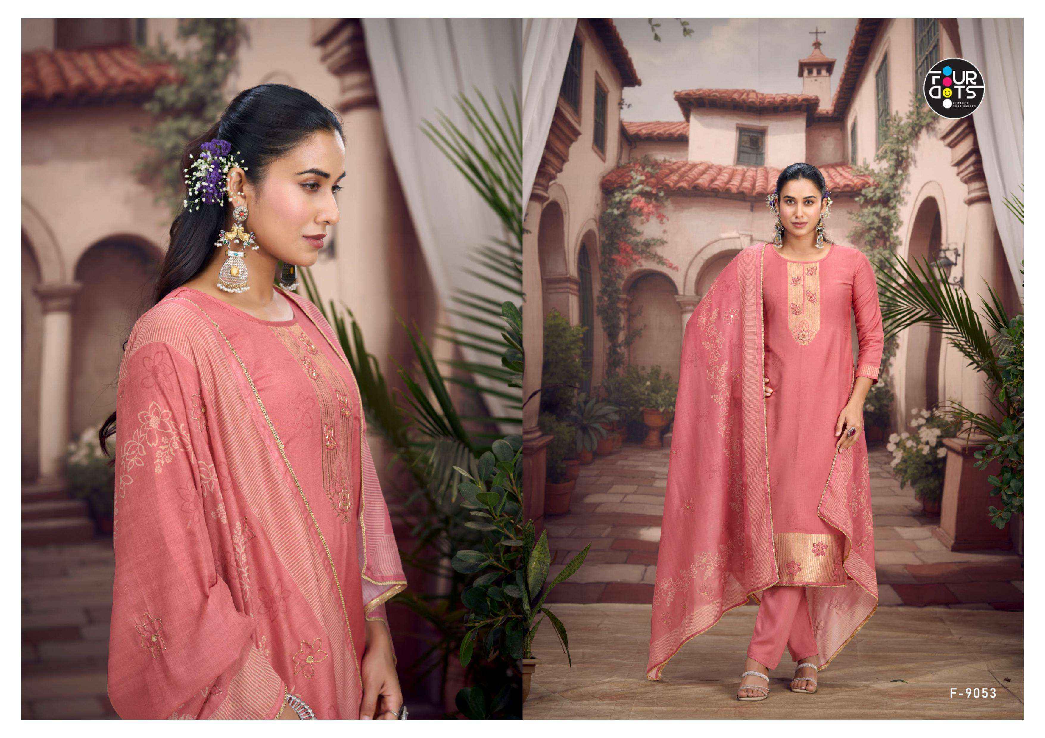Fourdots Adira Muslin Jacquard Dress Material 4 pcs Catalogue