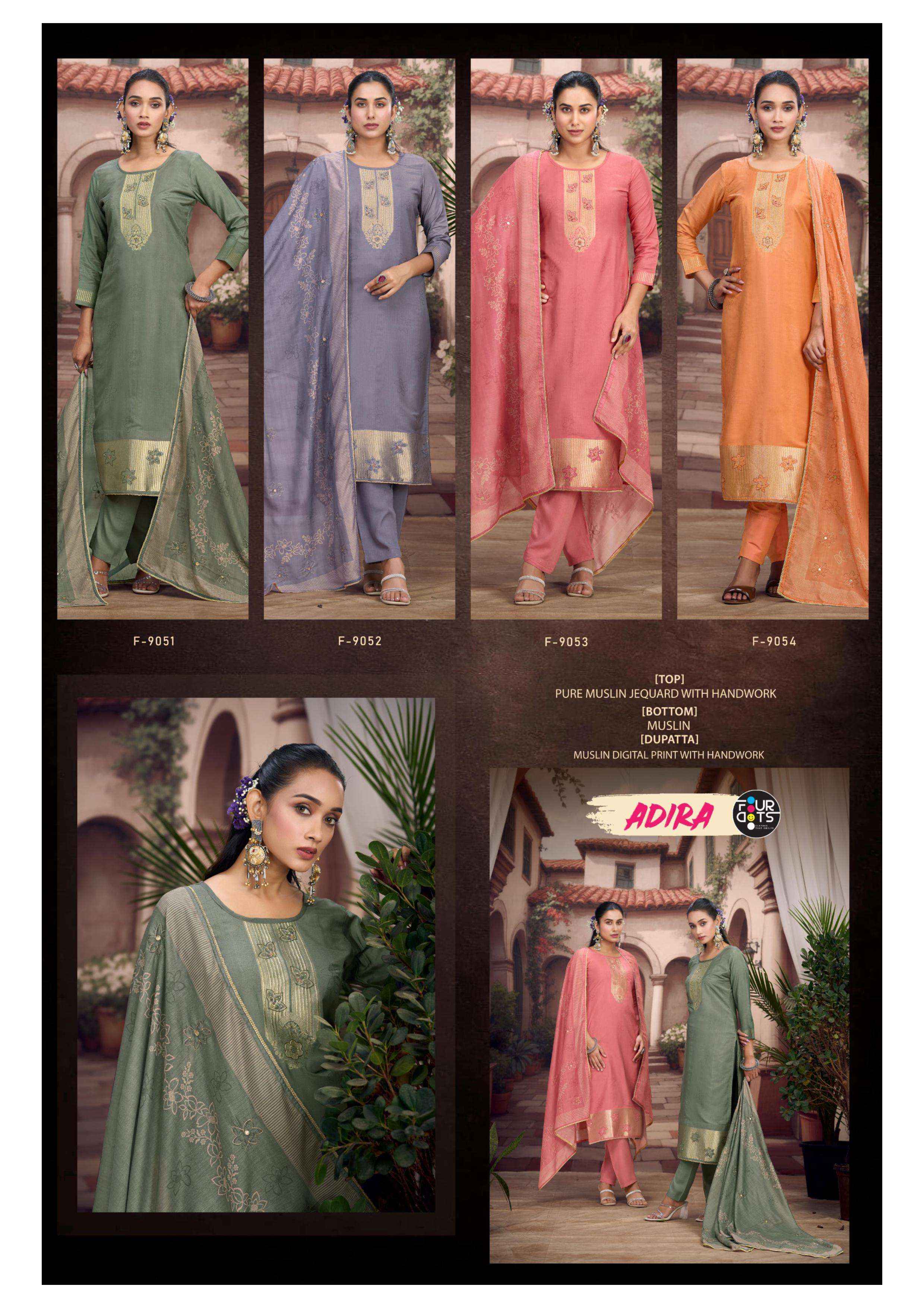 Fourdots Adira Muslin Jacquard Dress Material 4 pcs Catalogue